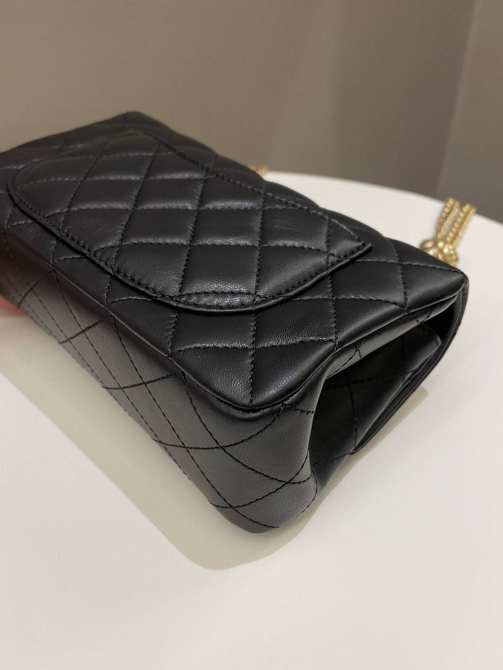 Chanel 23S Camilla Crush Quilted Mini Rectangular Black Stiff Lambskin