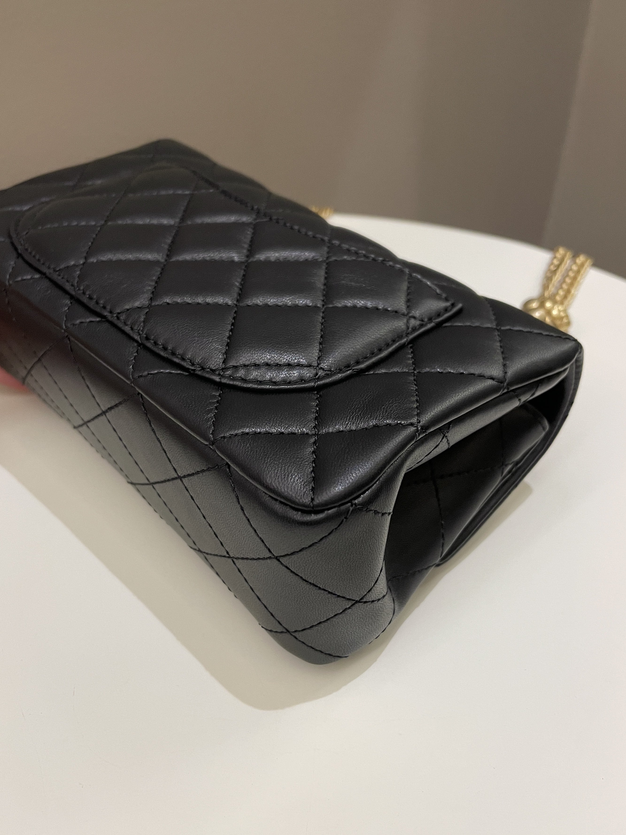 Chanel 23S Camilla Crush Quilted Mini Rectangular Black Stiff Lambskin