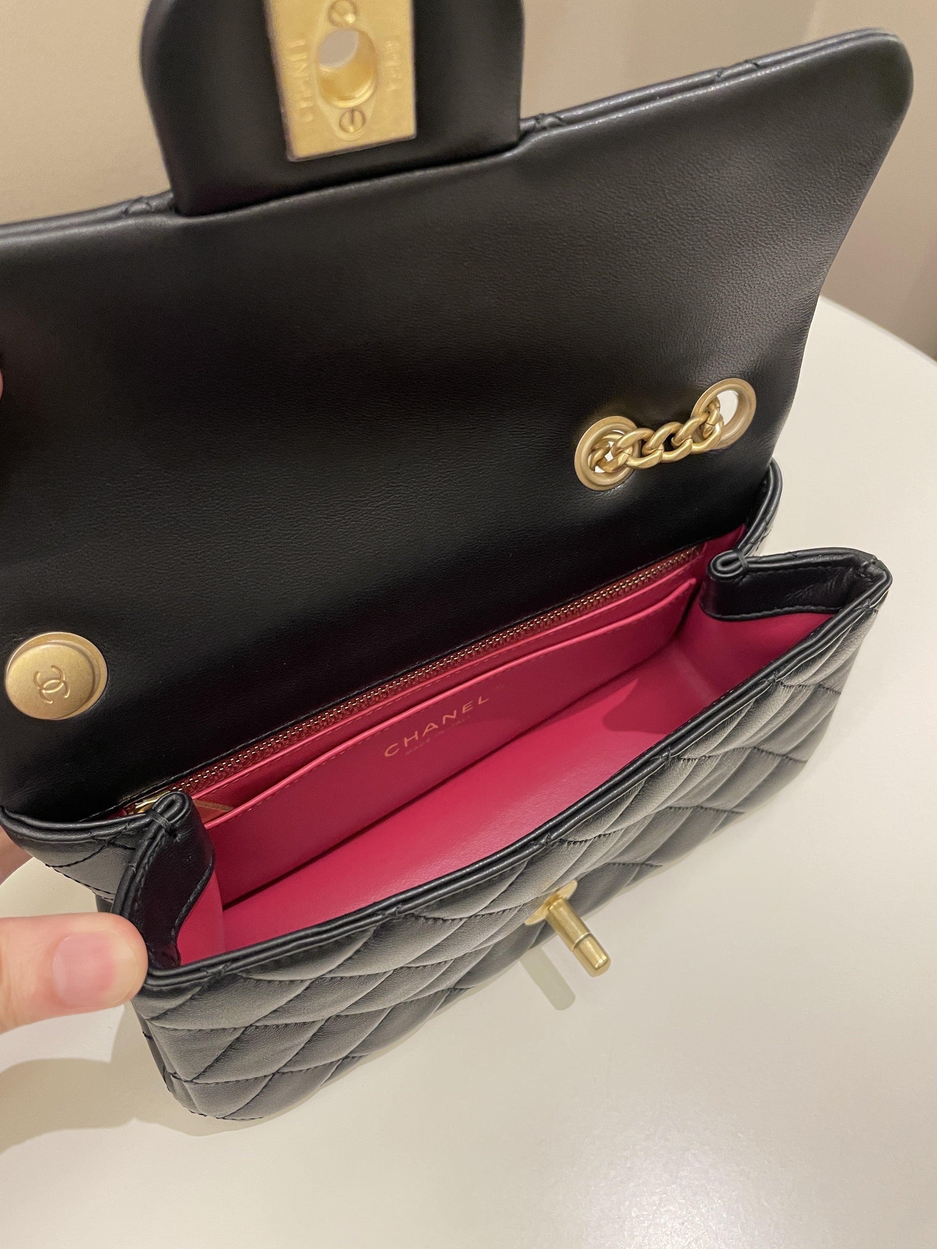 Chanel 23S Camilla Crush Quilted Mini Rectangular Black Stiff Lambskin