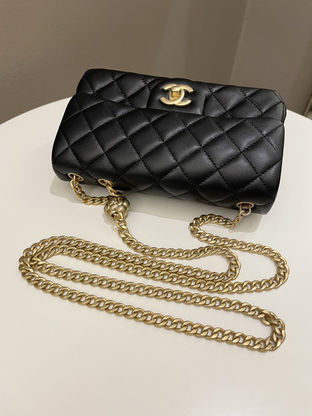 Chanel 23S Camilla Crush Quilted Mini Rectangular Black Stiff Lambskin
