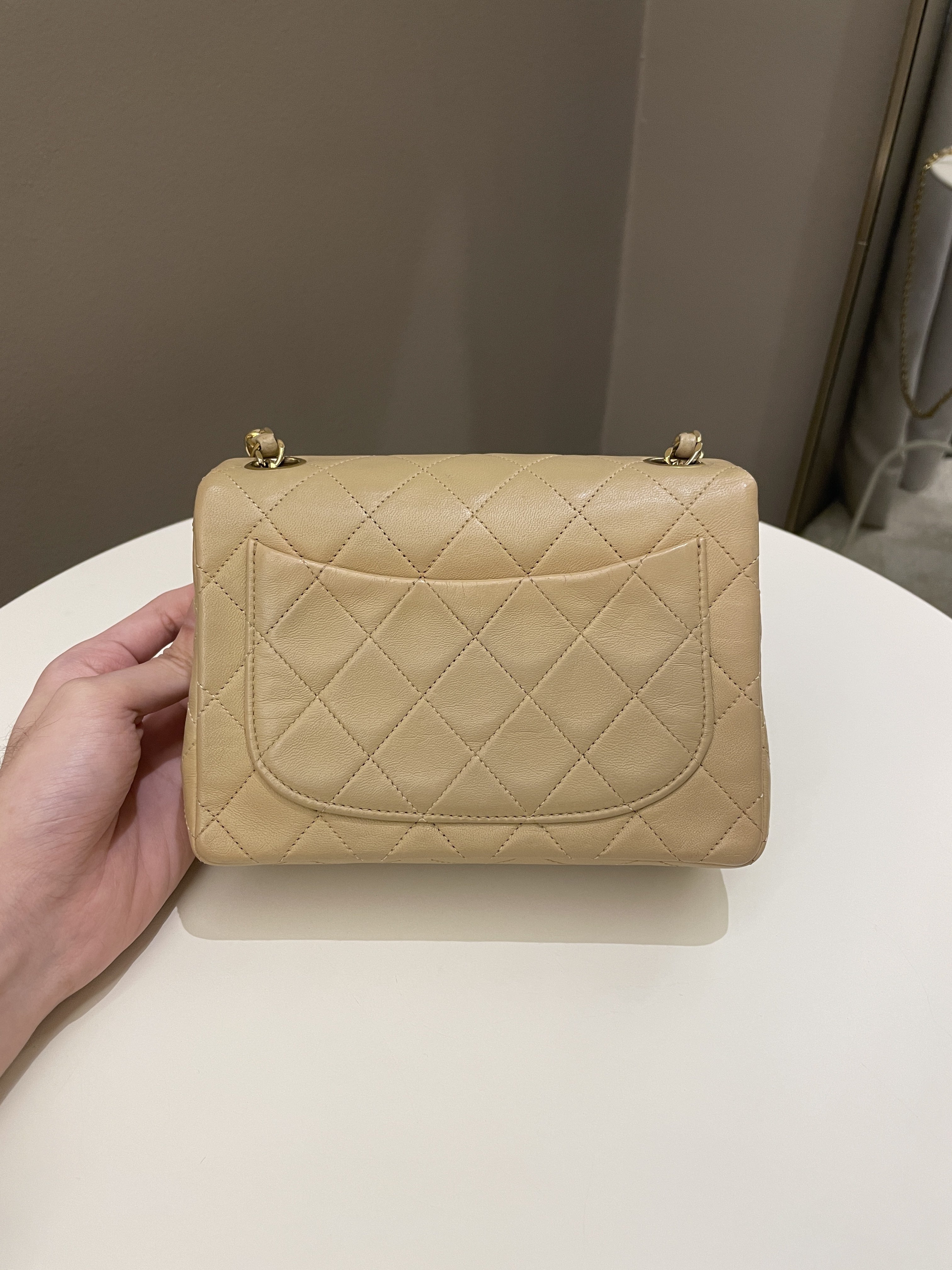 Chanel Vintage Classic Quilted Mini Square Beige Lambskin