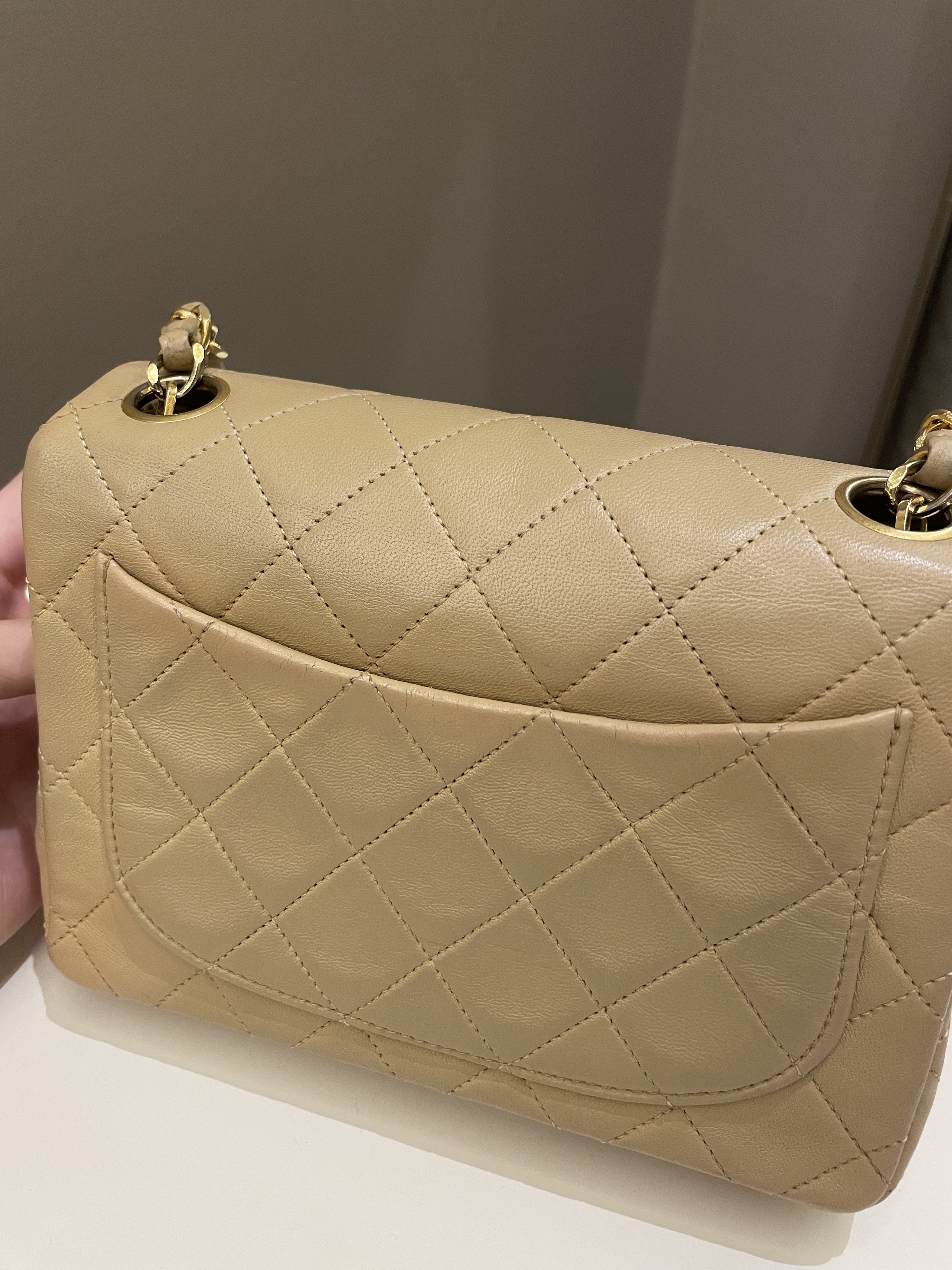 Chanel Vintage Classic Quilted Mini Square Beige Lambskin