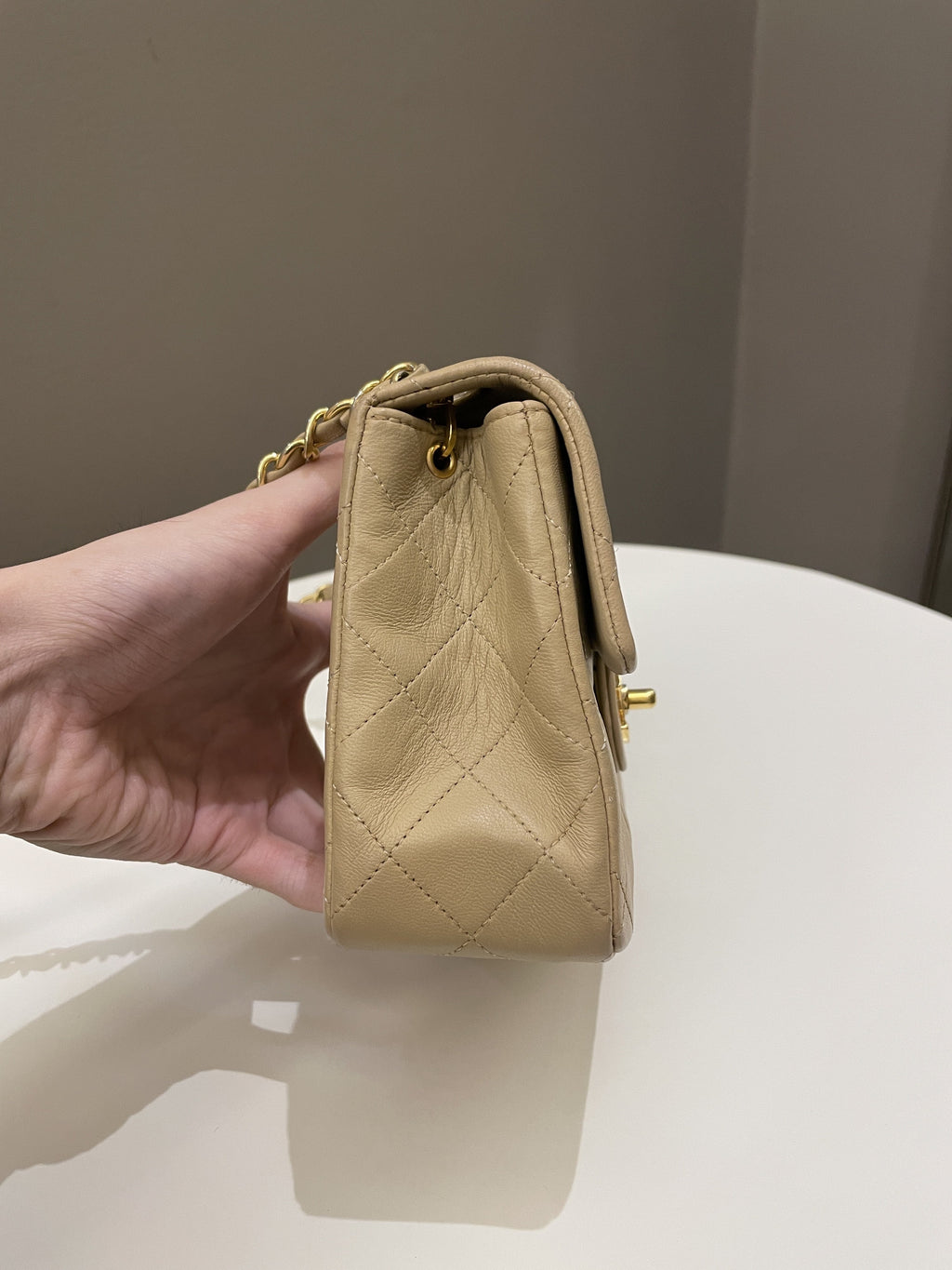 Chanel Vintage Classic Quilted Mini Square Beige Lambskin