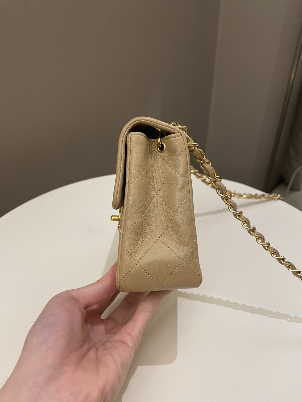 Chanel Vintage Classic Quilted Mini Square Beige Lambskin