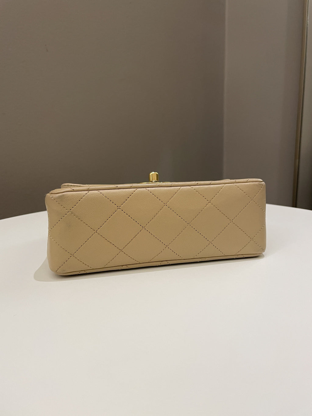 Chanel Vintage Classic Quilted Mini Square Beige Lambskin