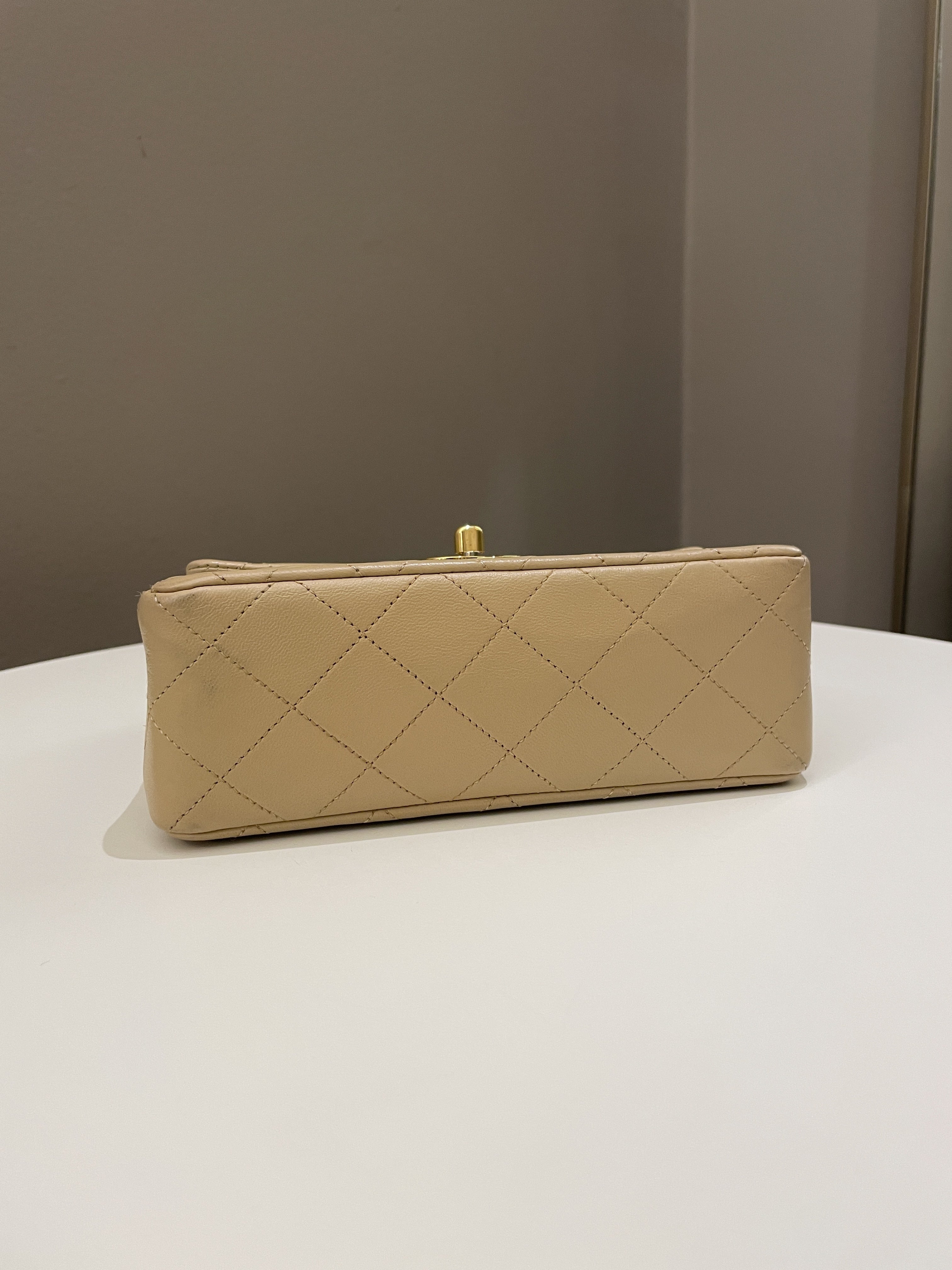 Chanel Vintage Classic Quilted Mini Square Beige Lambskin