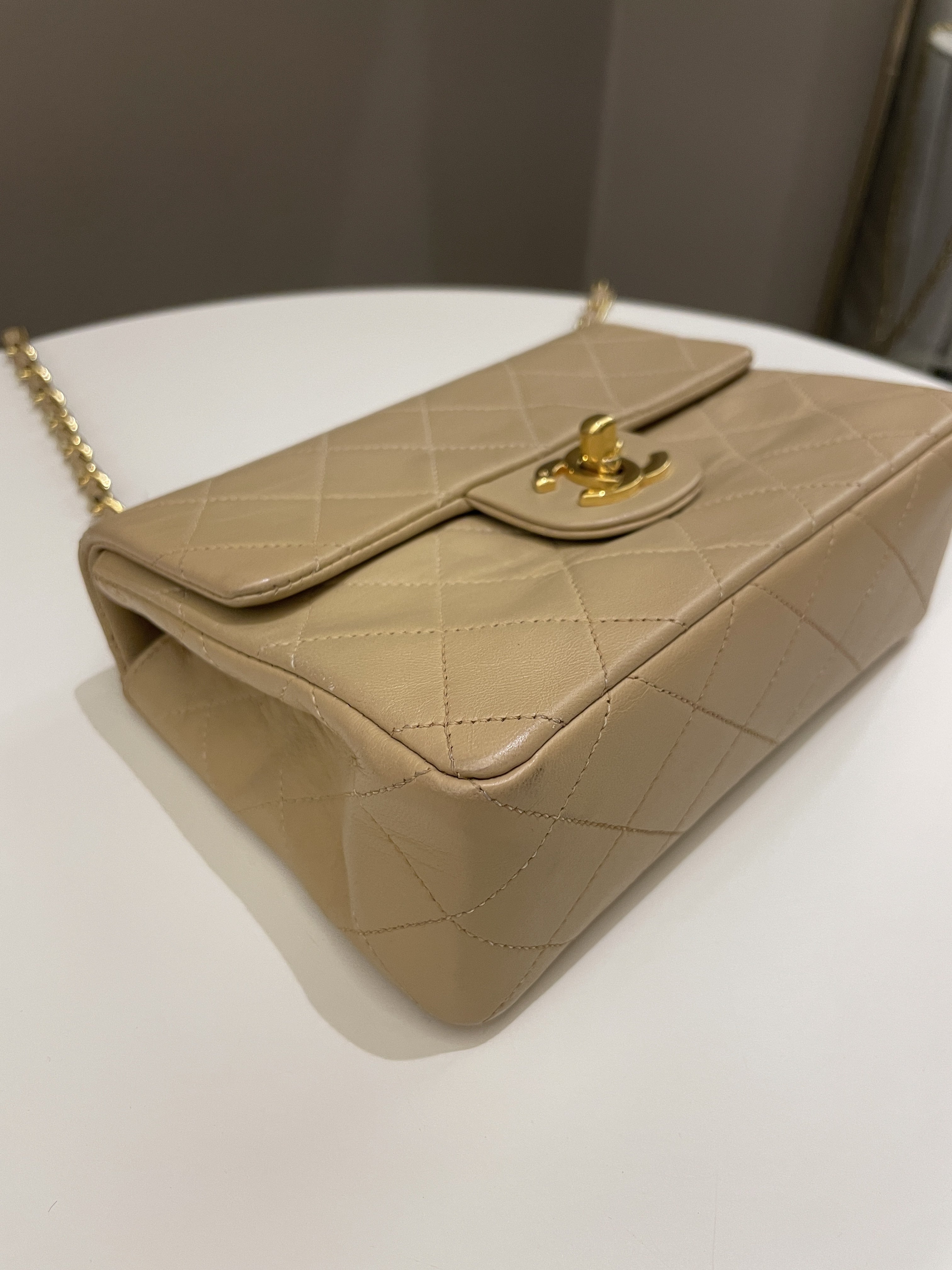 Chanel Vintage Classic Quilted Mini Square Beige Lambskin