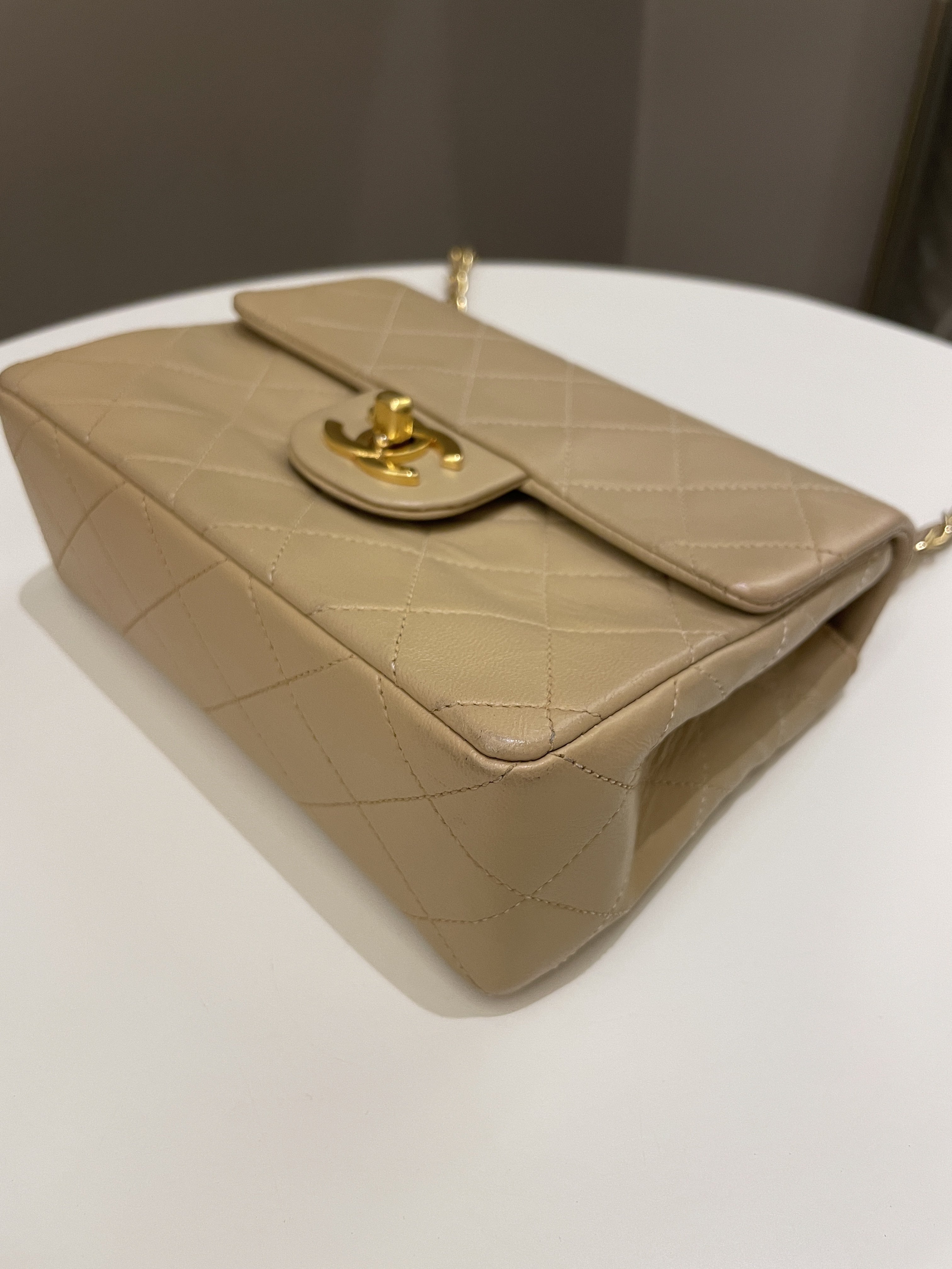 Chanel Vintage Classic Quilted Mini Square Beige Lambskin