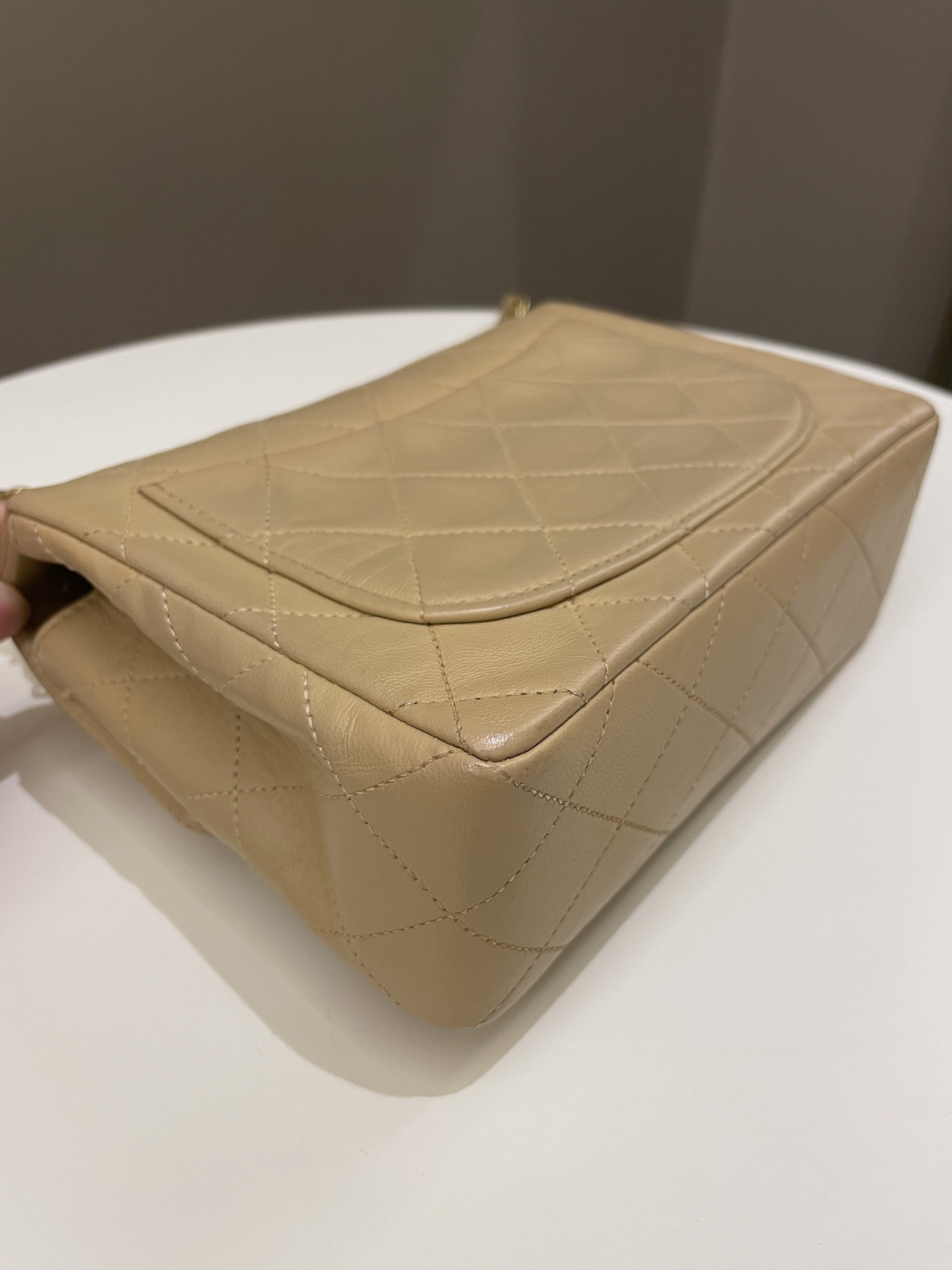 Chanel Vintage Classic Quilted Mini Square Beige Lambskin