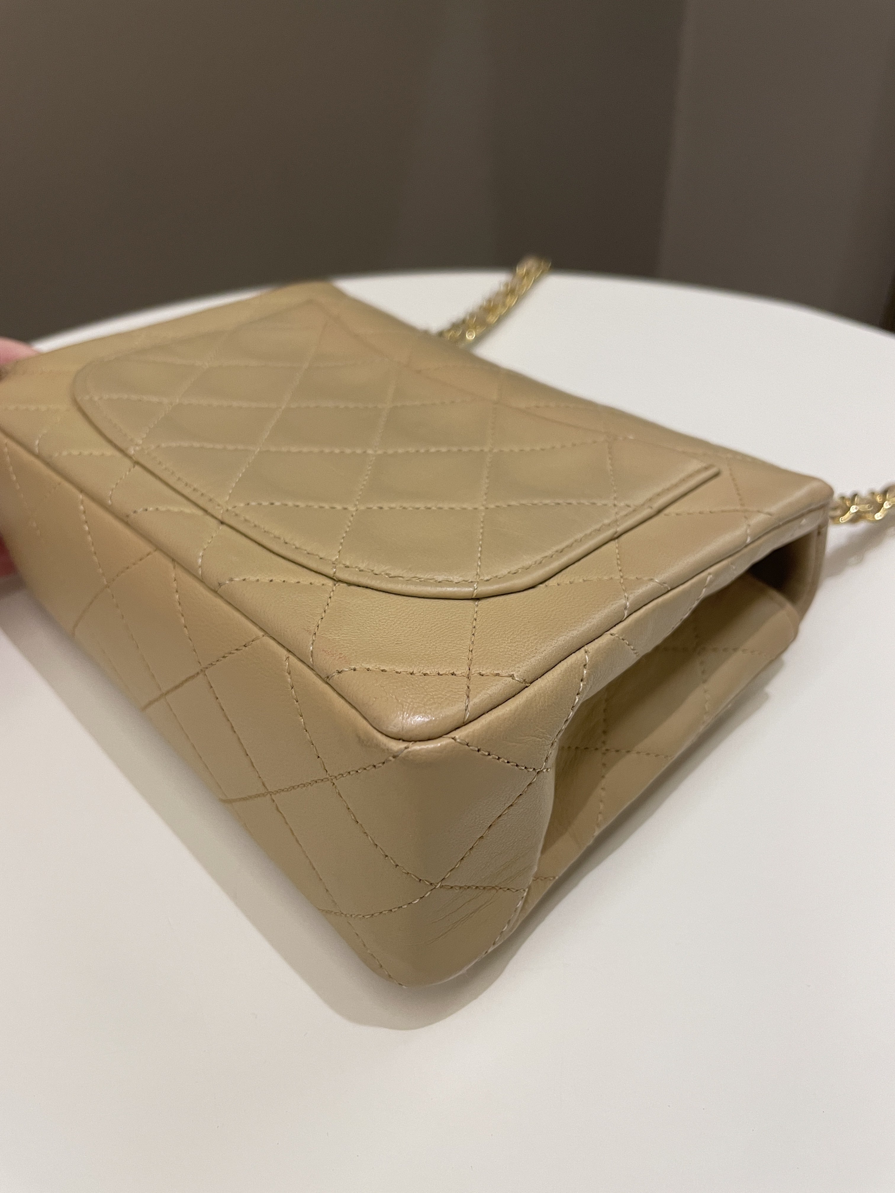 Chanel Vintage Classic Quilted Mini Square Beige Lambskin