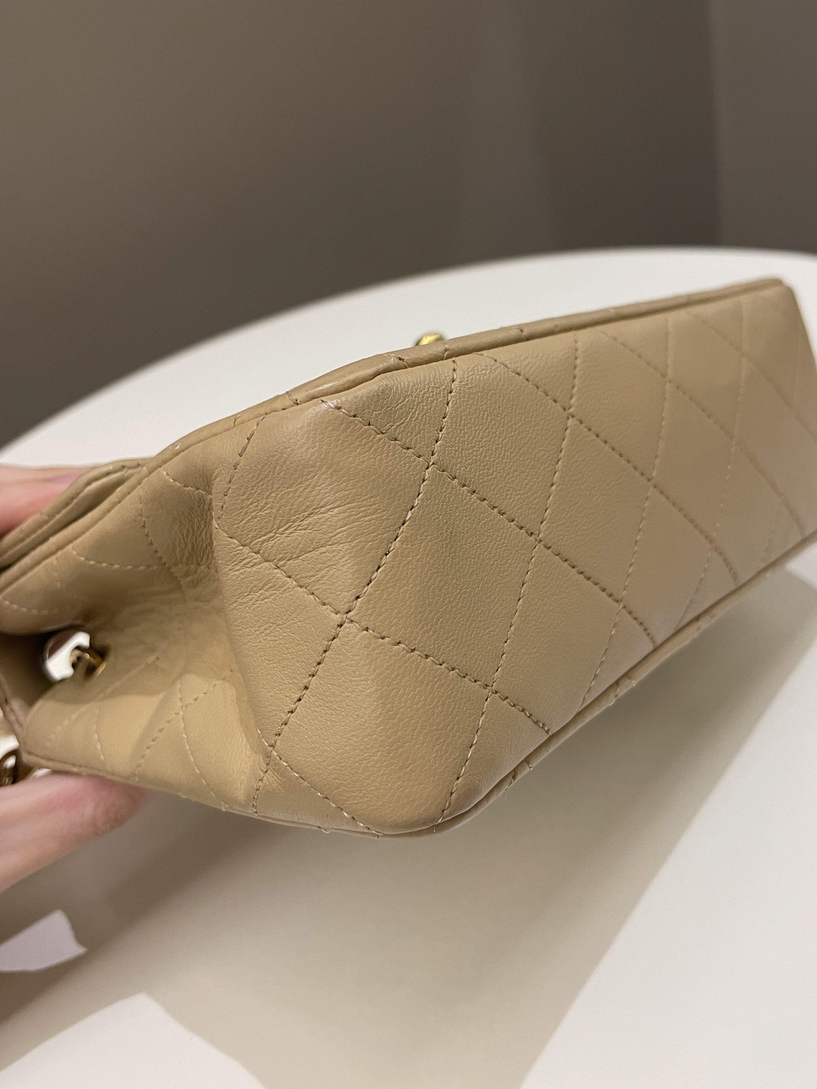 Chanel Vintage Classic Quilted Mini Square Beige Lambskin