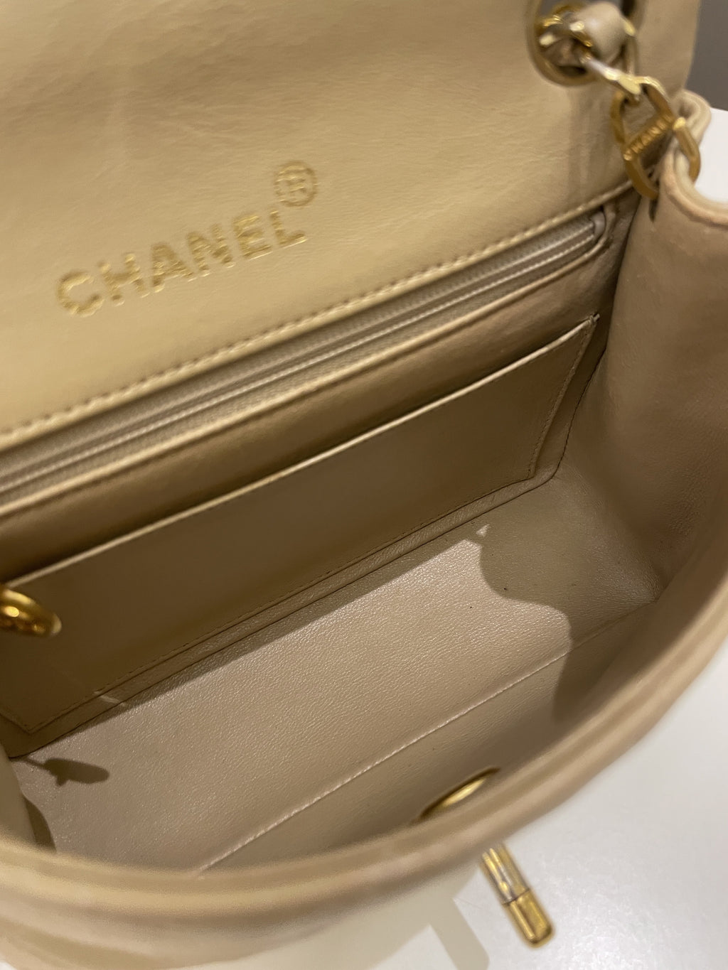 Chanel Vintage Classic Quilted Mini Square Beige Lambskin
