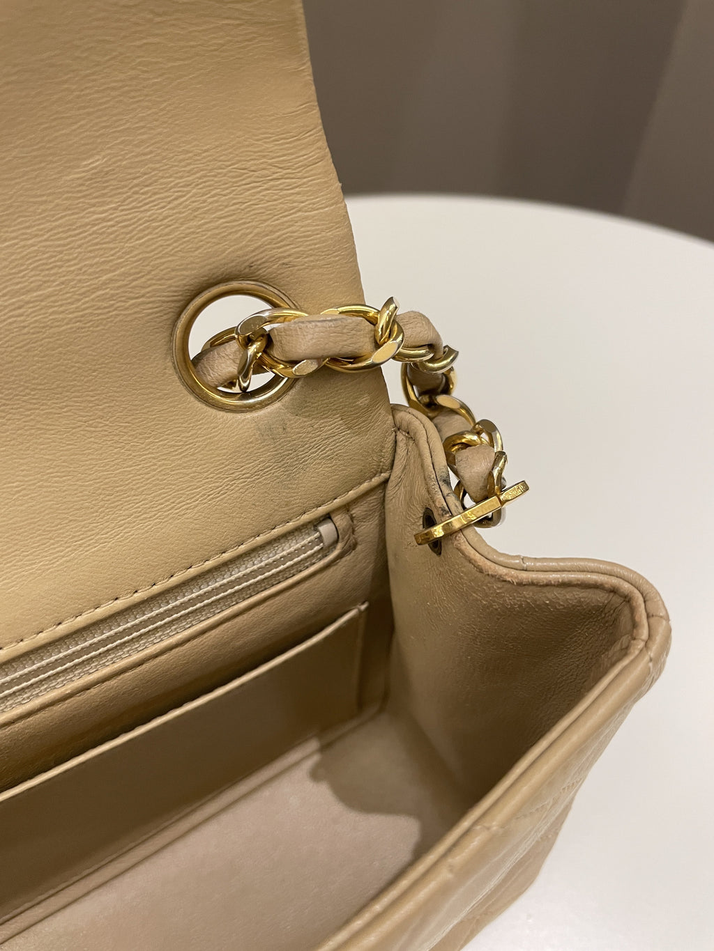Chanel Vintage Classic Quilted Mini Square Beige Lambskin