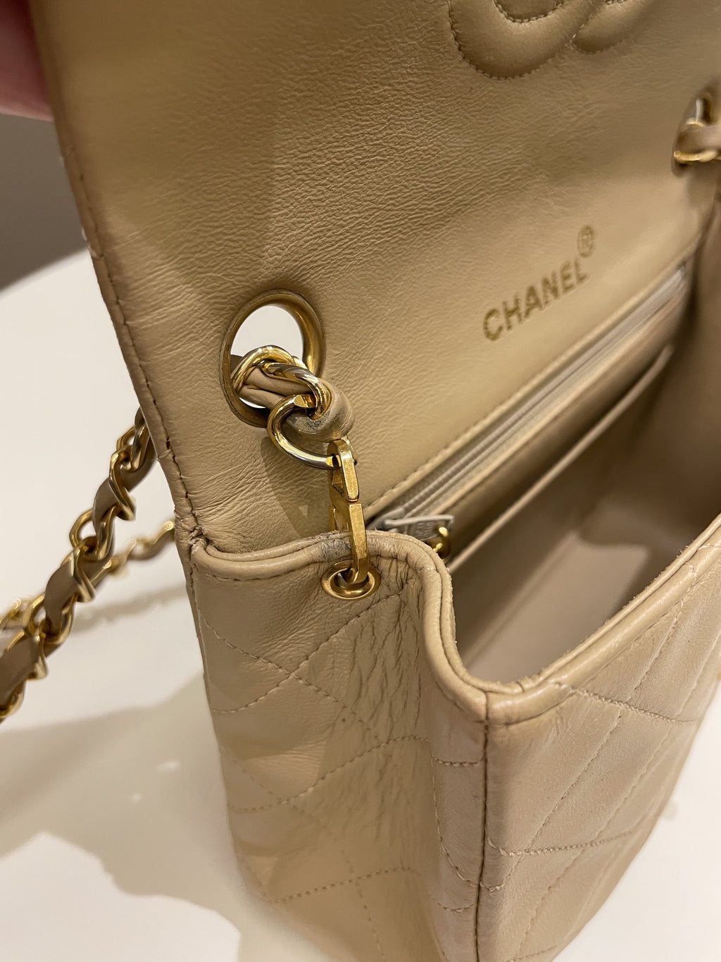Chanel Vintage Classic Quilted Mini Square Beige Lambskin