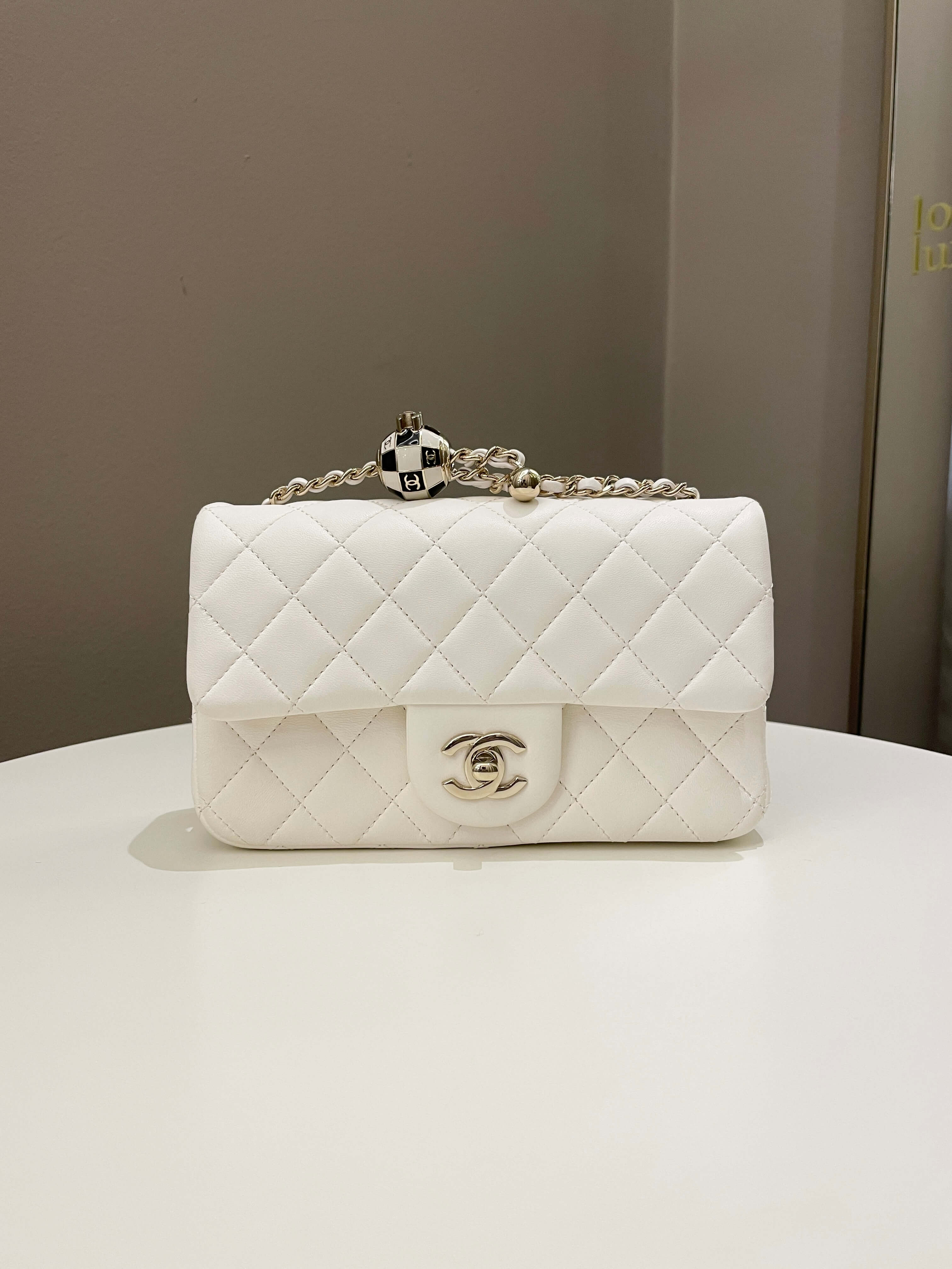 Chanel Pearl Crush Quilted Mini Rectangular Ivory Stiff Lambskin
