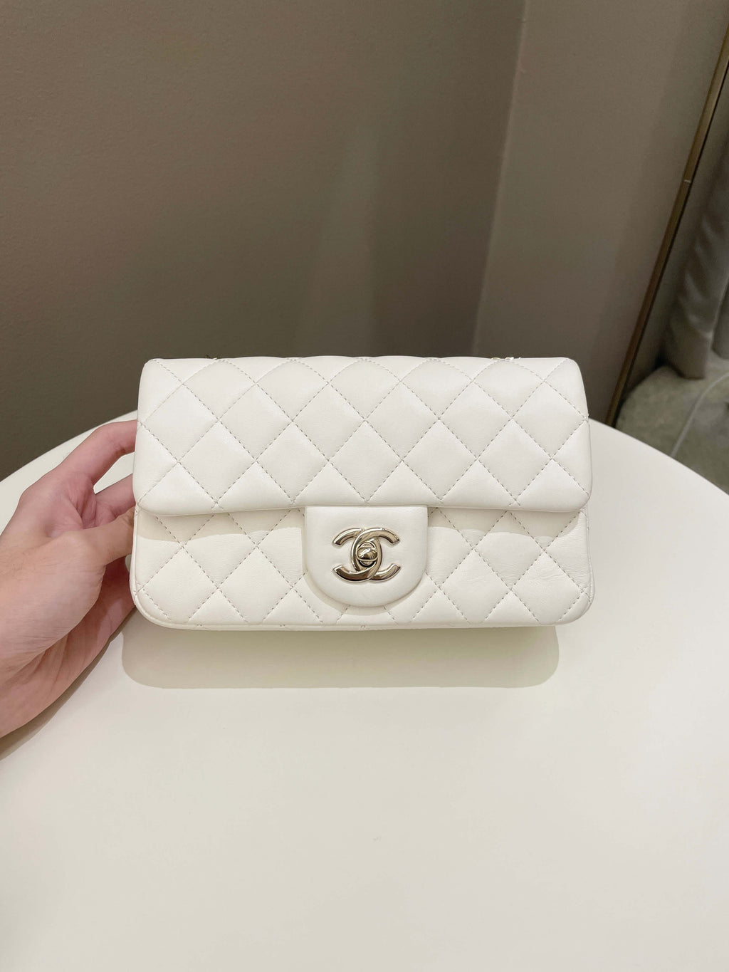 Chanel Pearl Crush Quilted Mini Rectangular Ivory Stiff Lambskin