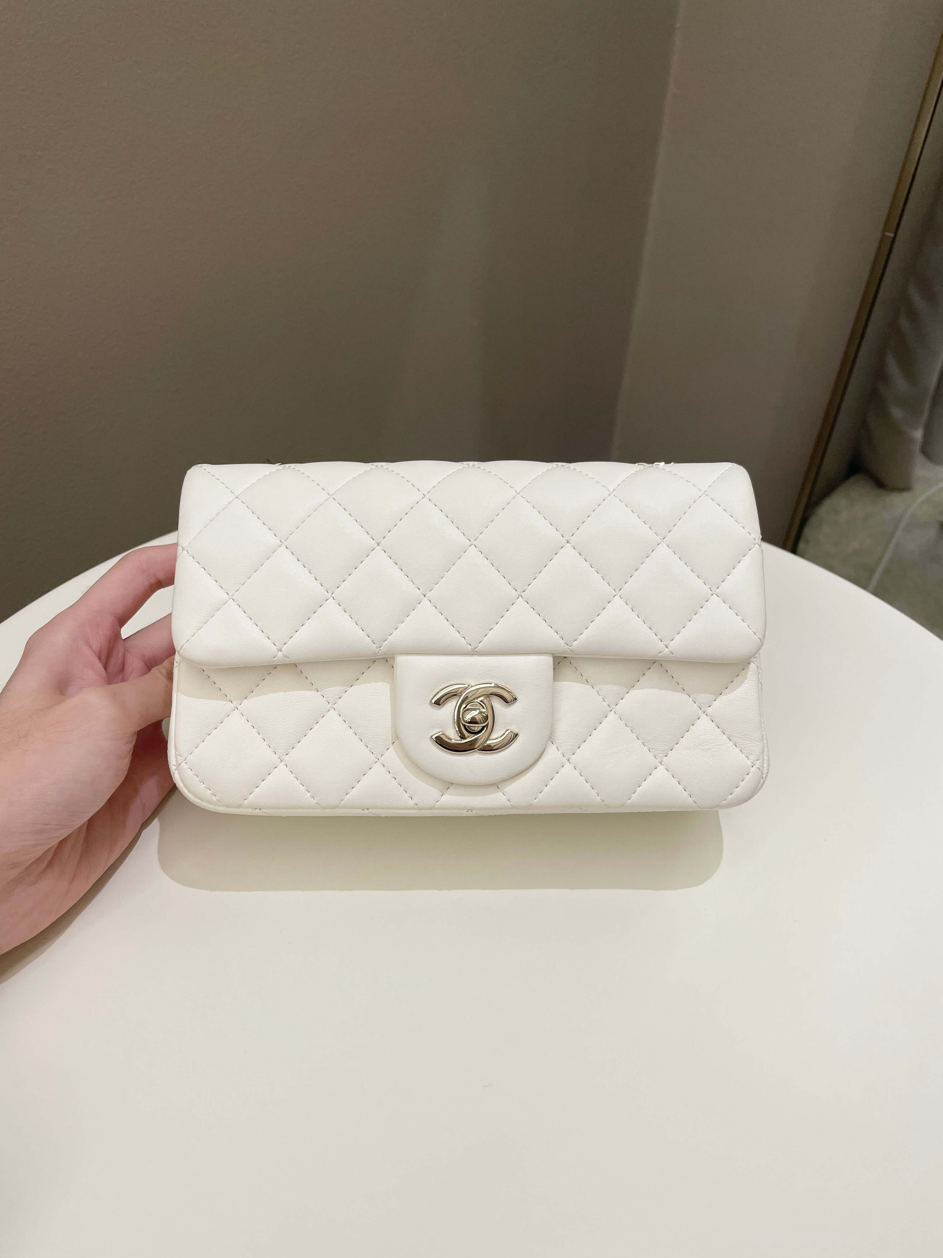 Chanel Pearl Crush Quilted Mini Rectangular Ivory Stiff Lambskin