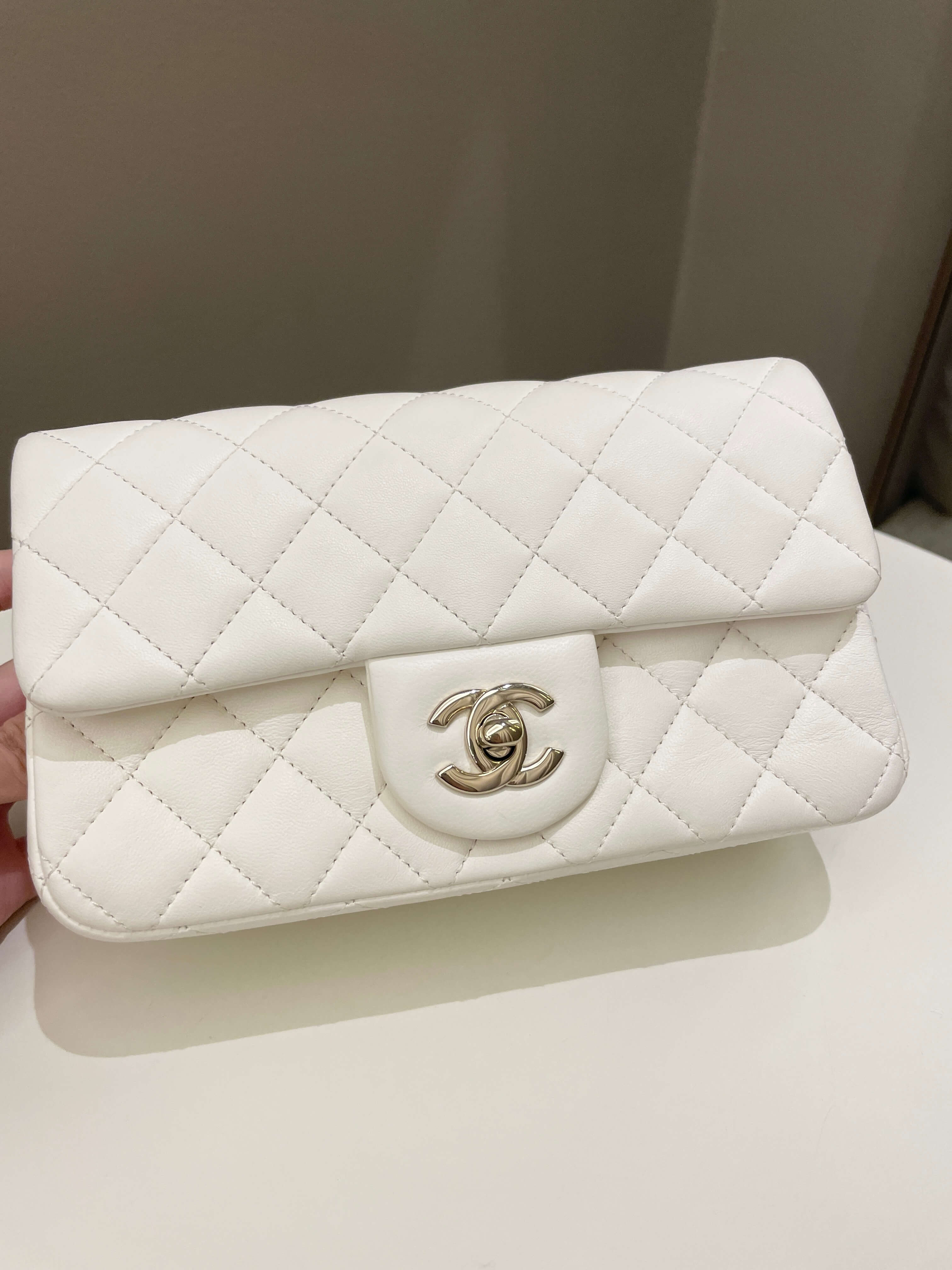 Chanel Pearl Crush Quilted Mini Rectangular Ivory Stiff Lambskin