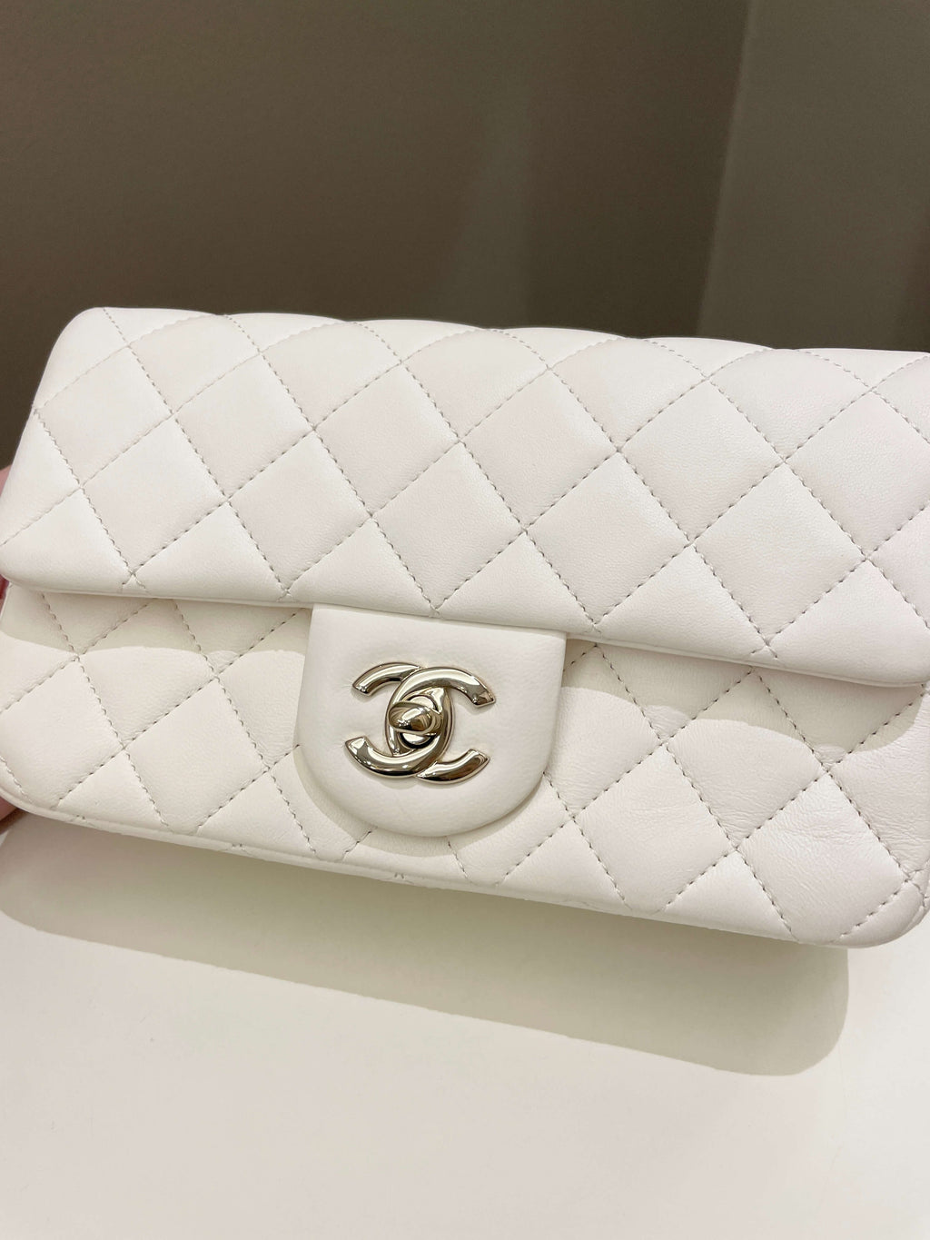 Chanel Pearl Crush Quilted Mini Rectangular Ivory Stiff Lambskin