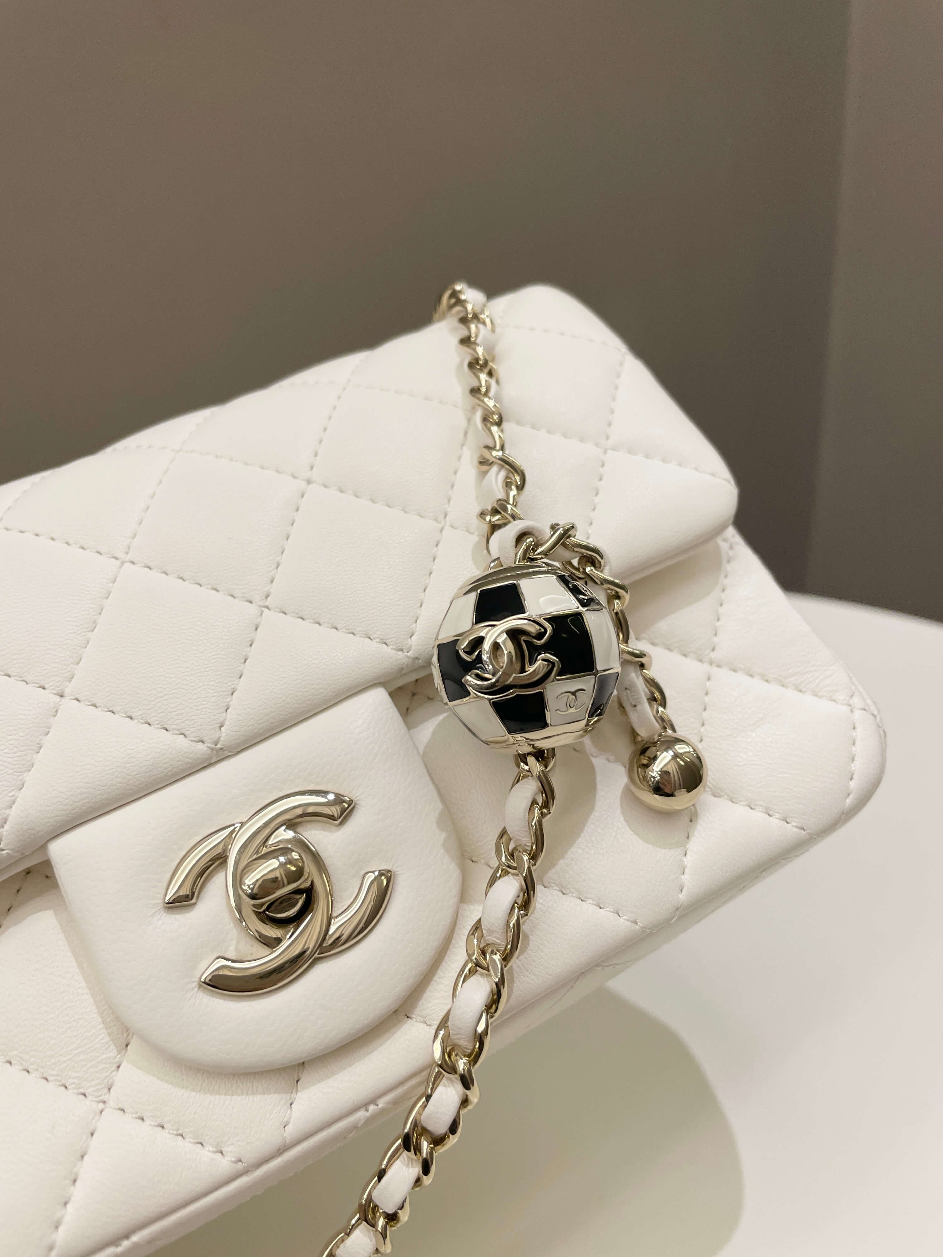 Chanel Pearl Crush Quilted Mini Rectangular Ivory Stiff Lambskin