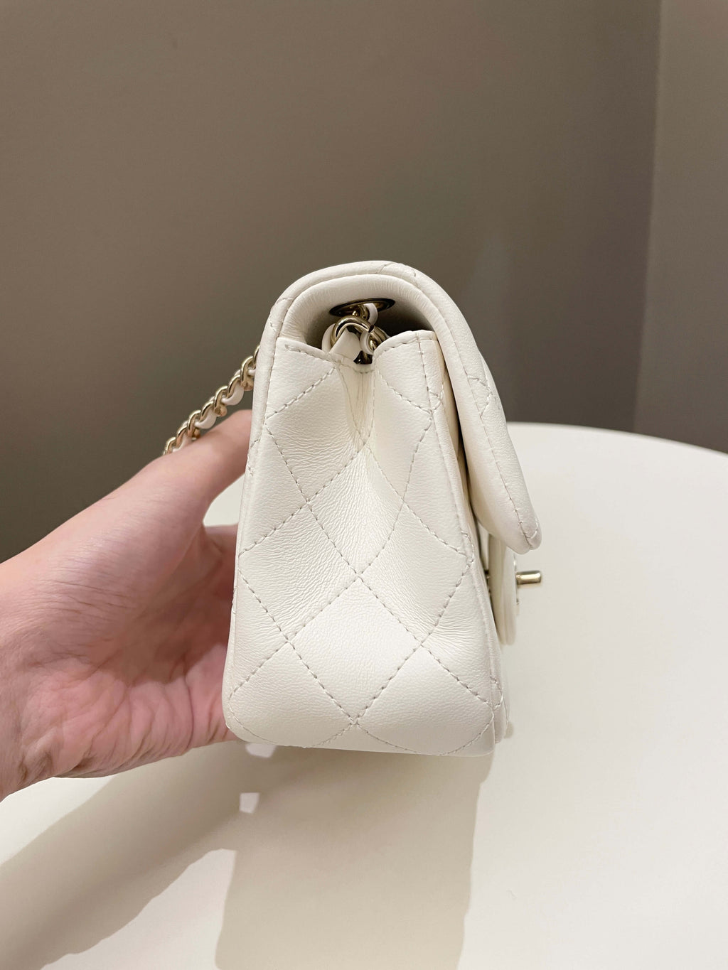 Chanel Pearl Crush Quilted Mini Rectangular Ivory Stiff Lambskin