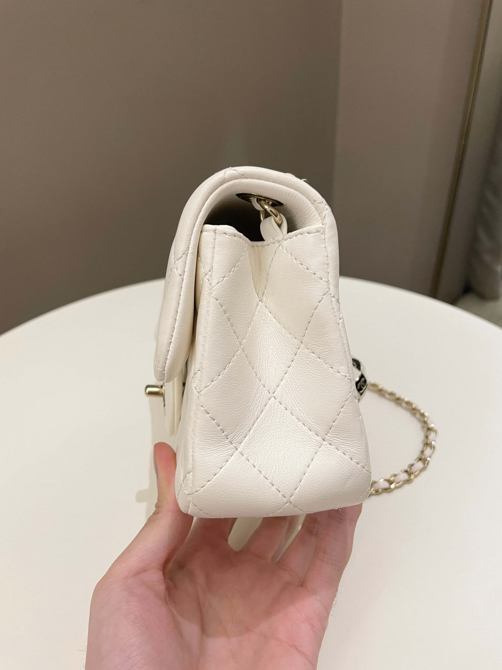 Chanel Pearl Crush Quilted Mini Rectangular Ivory Stiff Lambskin