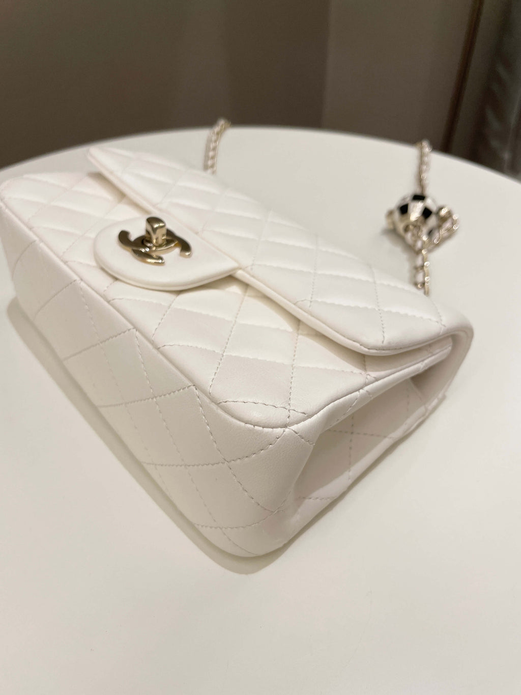 Chanel Pearl Crush Quilted Mini Rectangular Ivory Stiff Lambskin