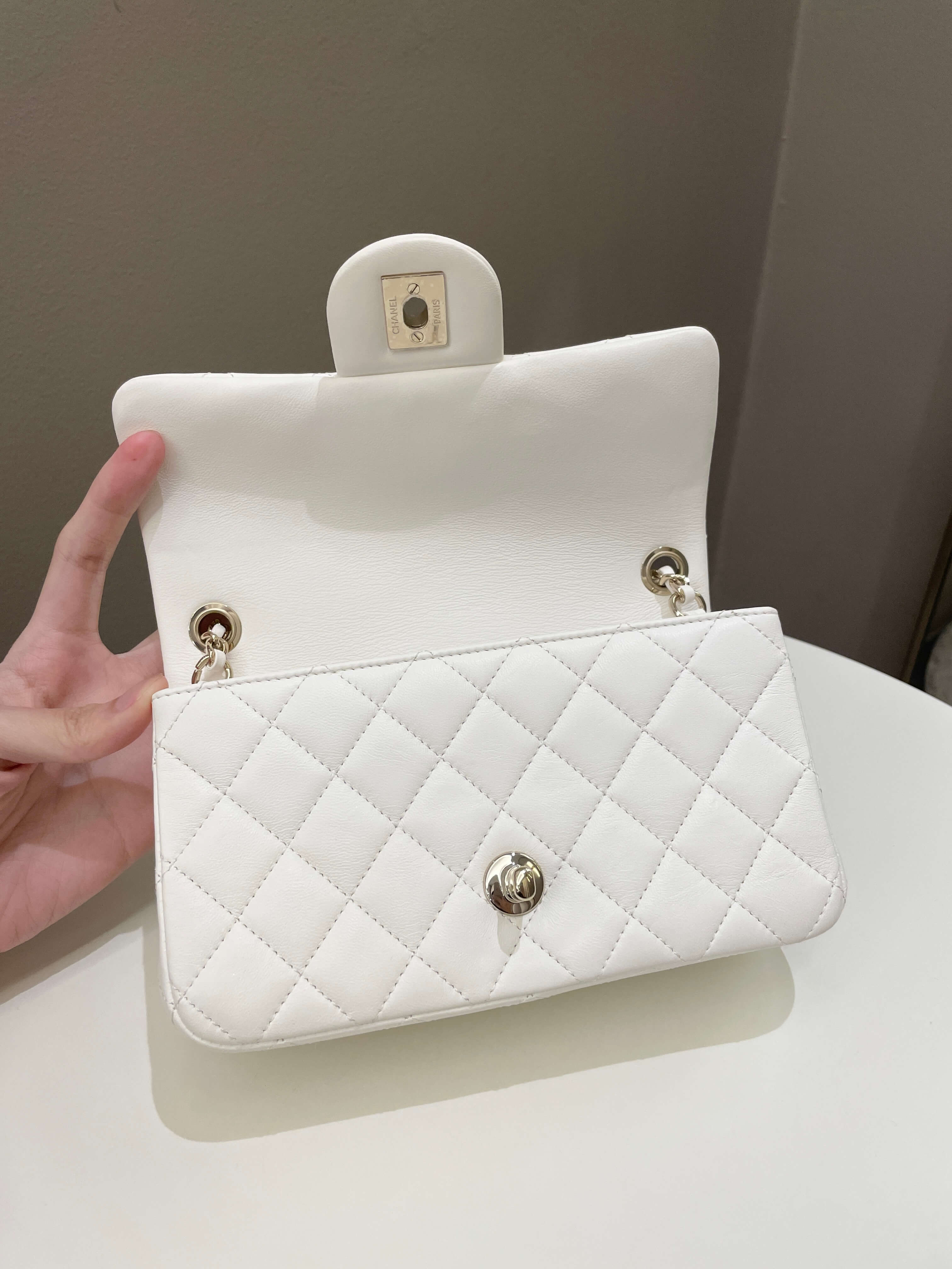 Chanel Pearl Crush Quilted Mini Rectangular Ivory Stiff Lambskin