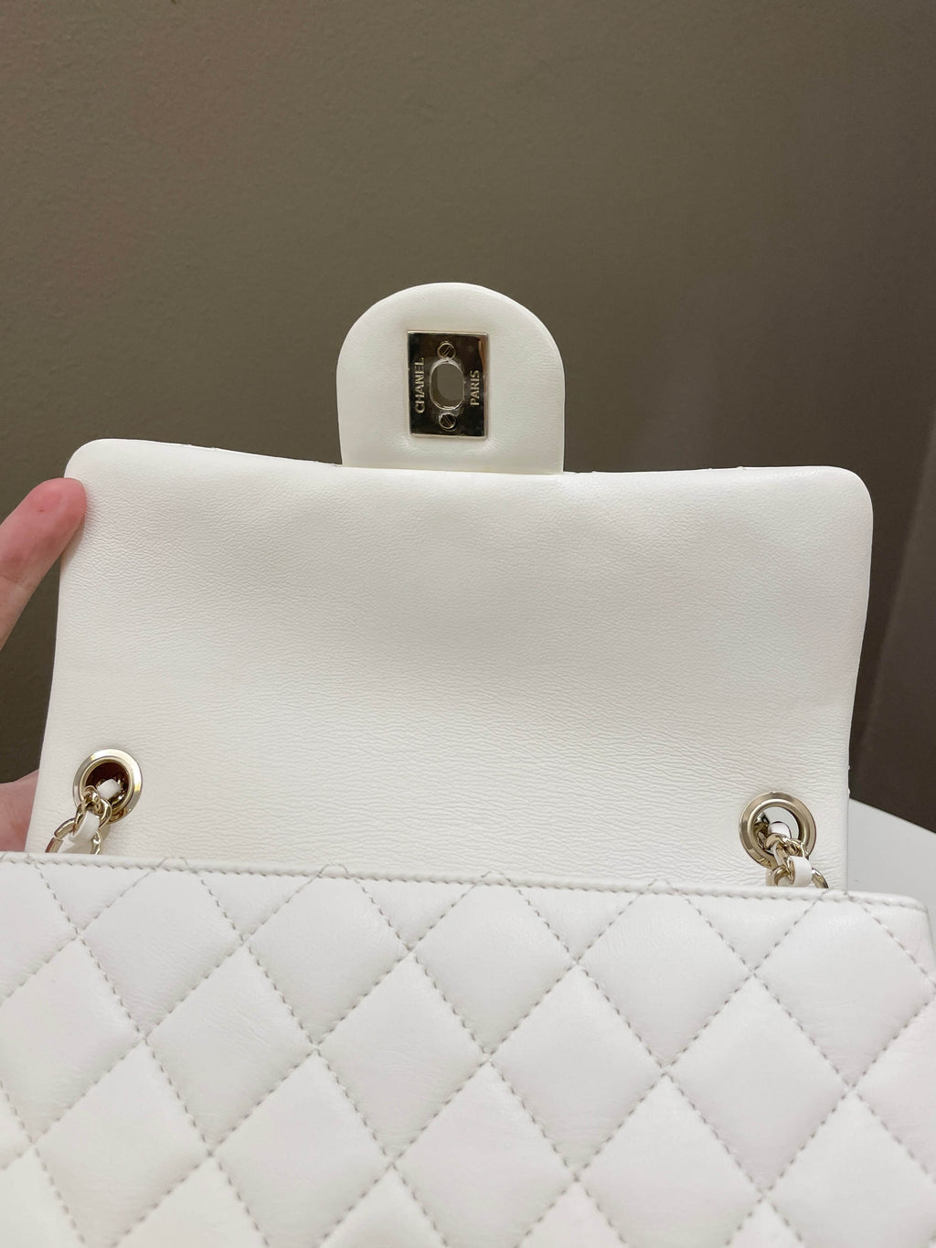 Chanel Pearl Crush Quilted Mini Rectangular Ivory Stiff Lambskin