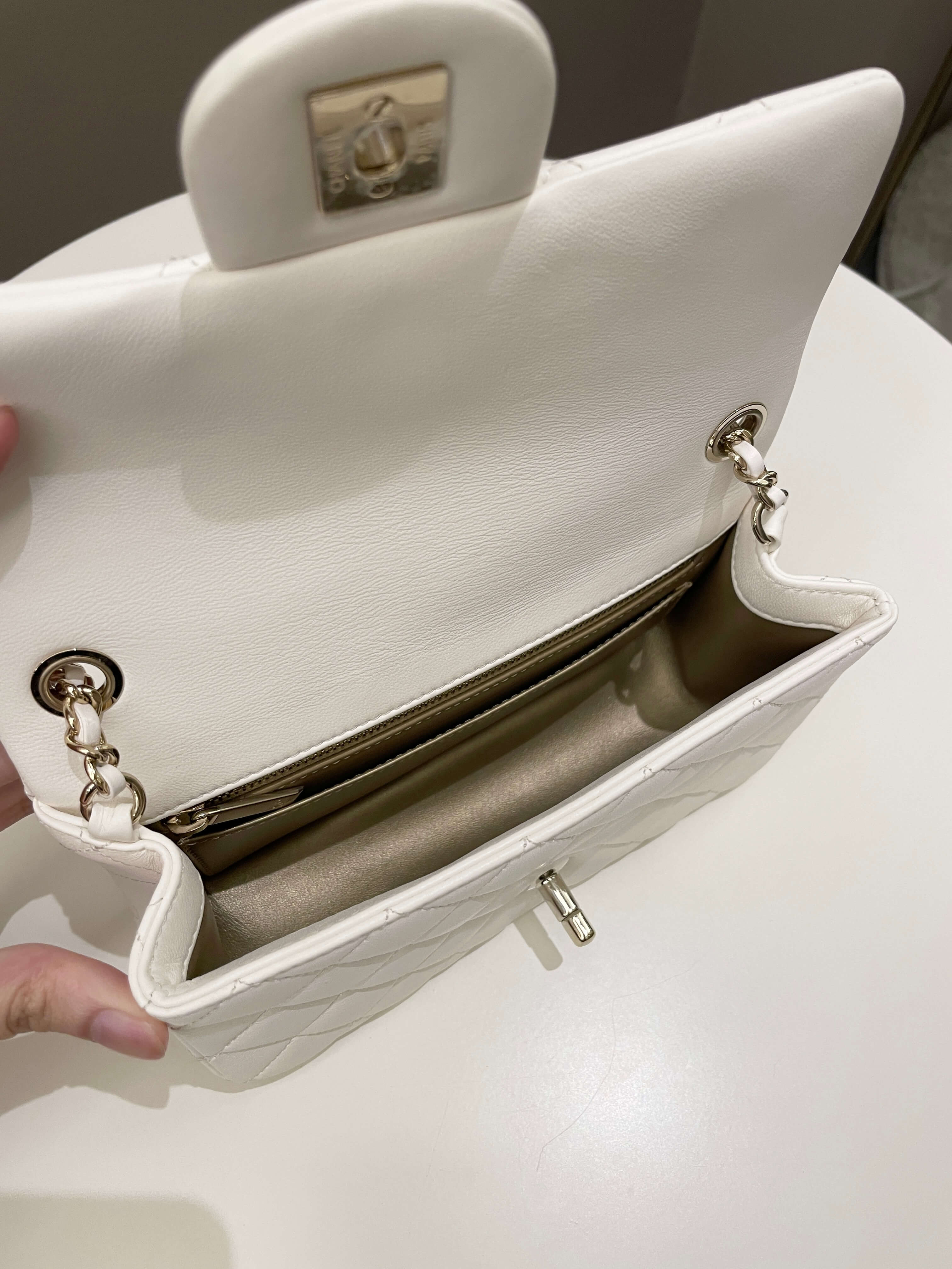 Chanel Pearl Crush Quilted Mini Rectangular Ivory Stiff Lambskin