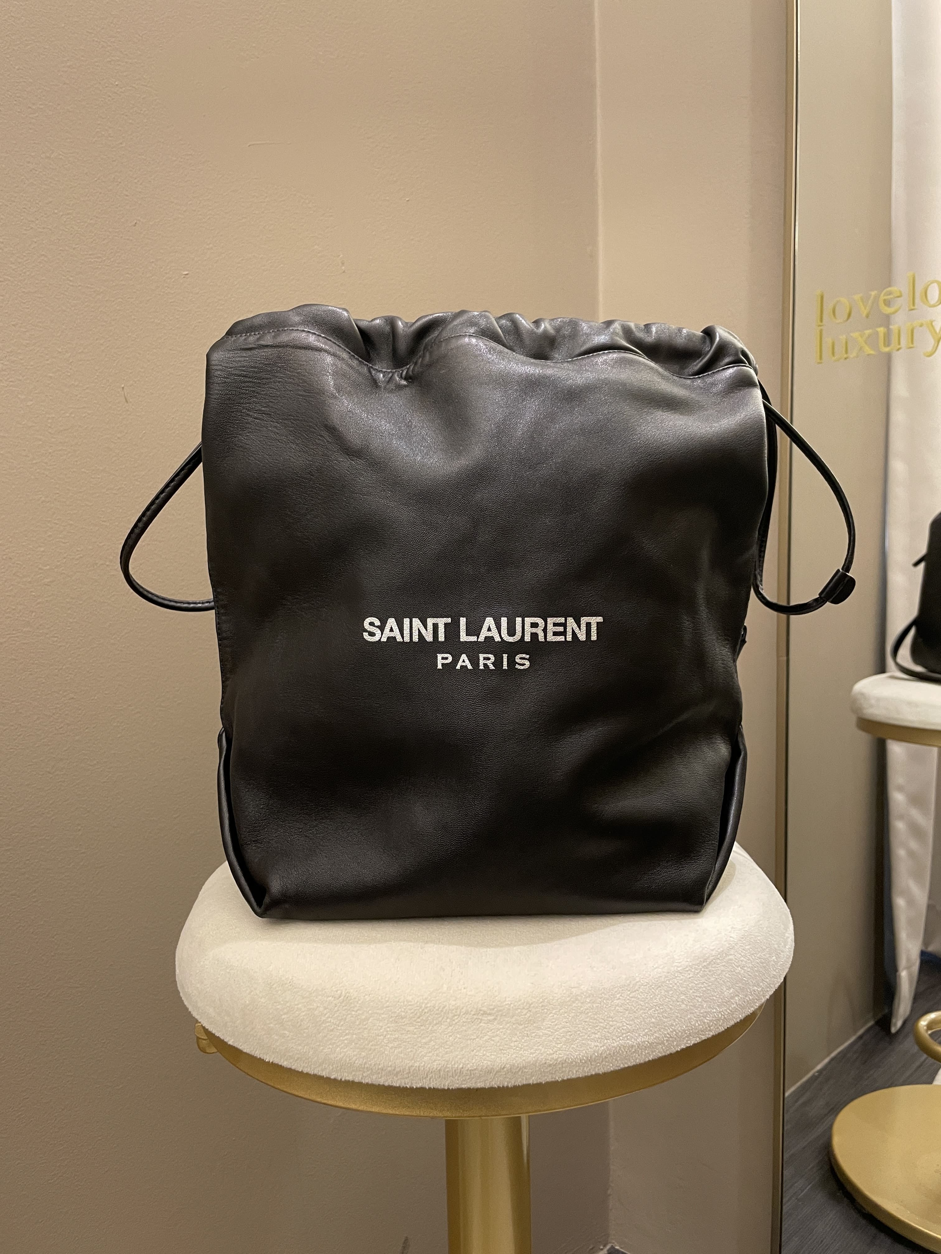 Saint Laurent Drawstring Teddy Bag Black Lambskin