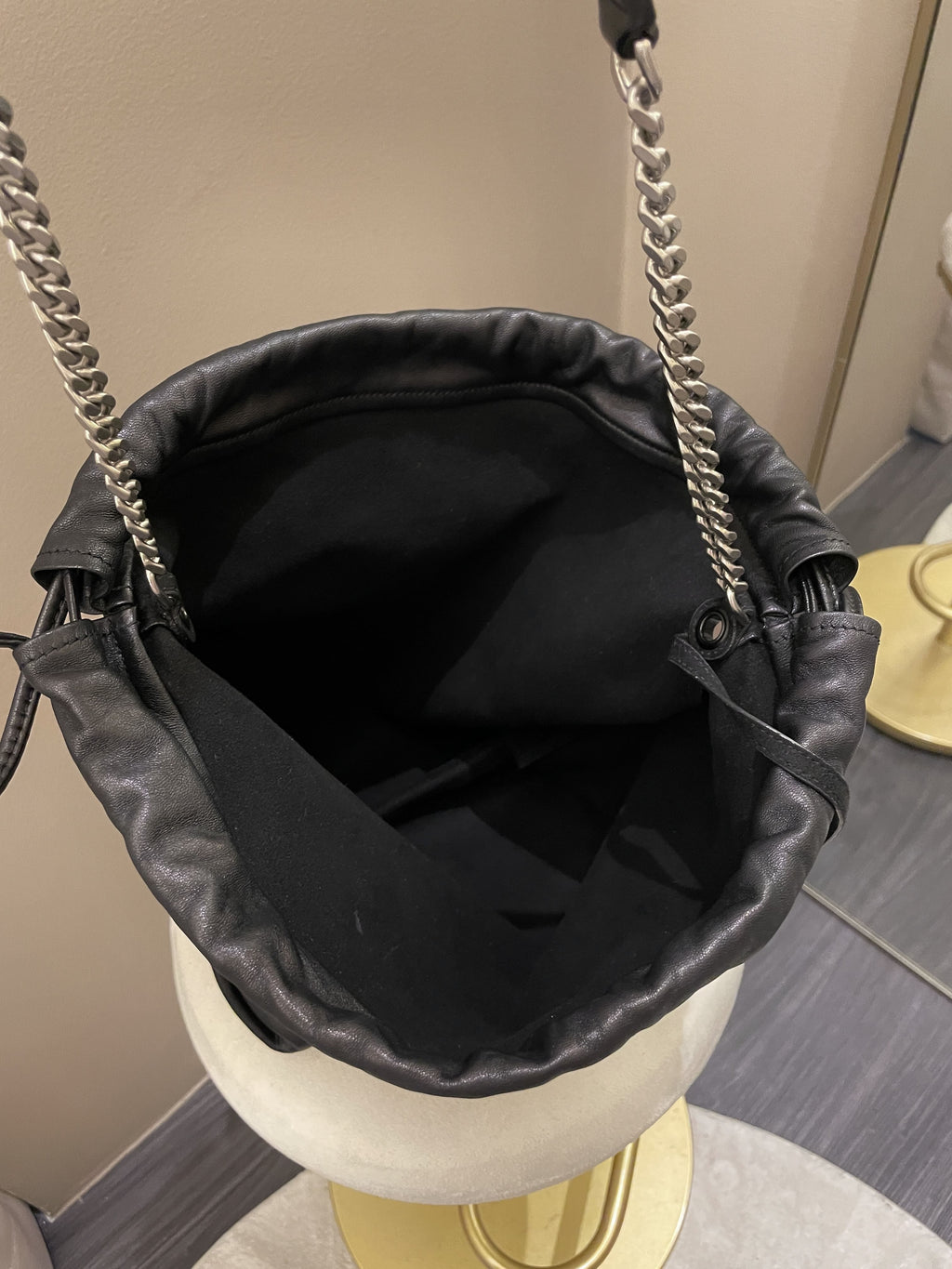 Saint Laurent Drawstring Teddy Bag Black Lambskin
