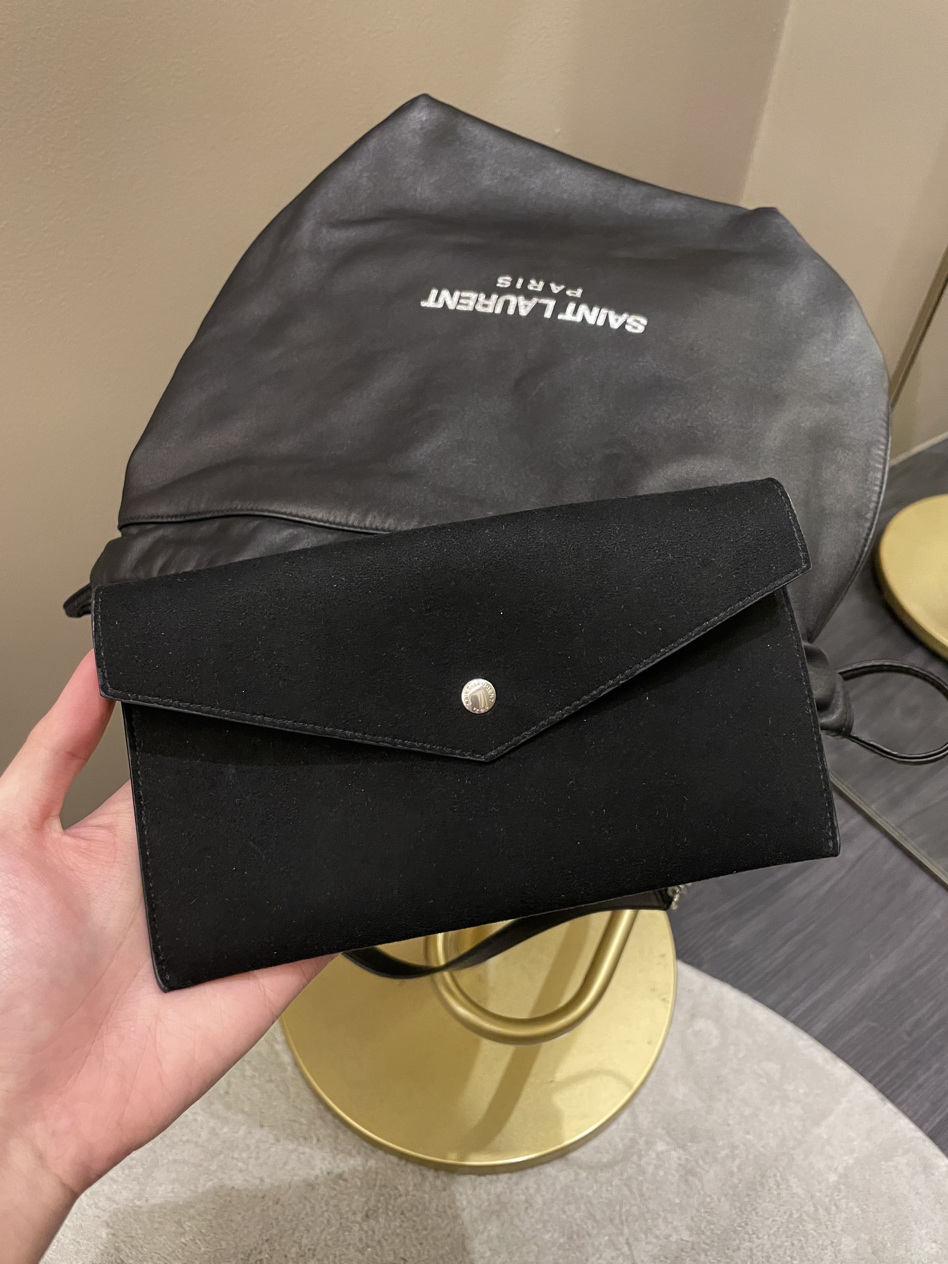 Saint Laurent Drawstring Teddy Bag Black Lambskin