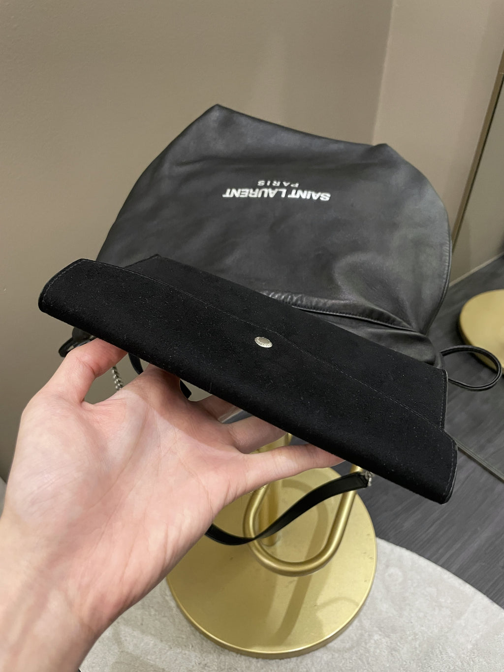 Saint Laurent Drawstring Teddy Bag Black Lambskin