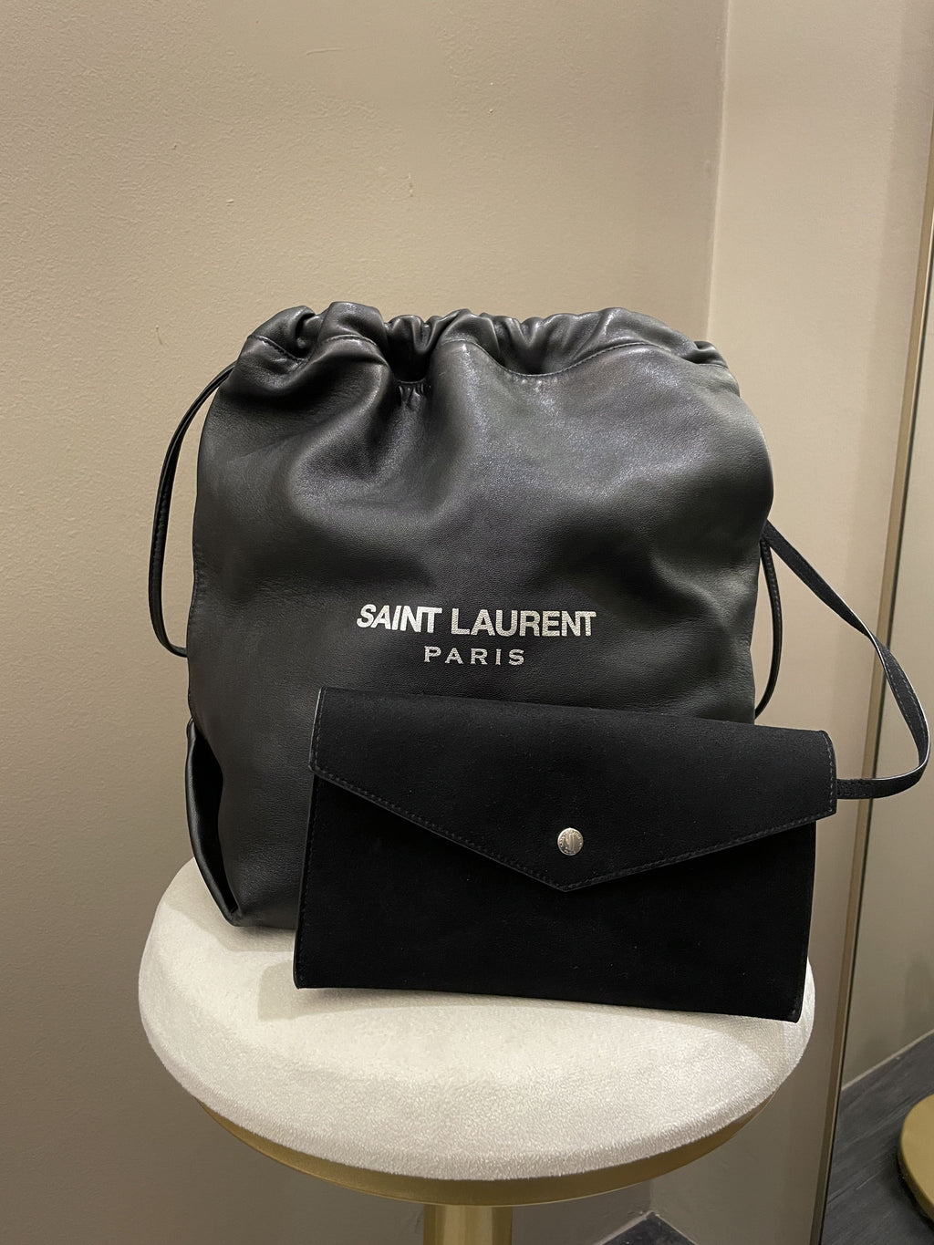 Saint Laurent Drawstring Teddy Bag Black Lambskin