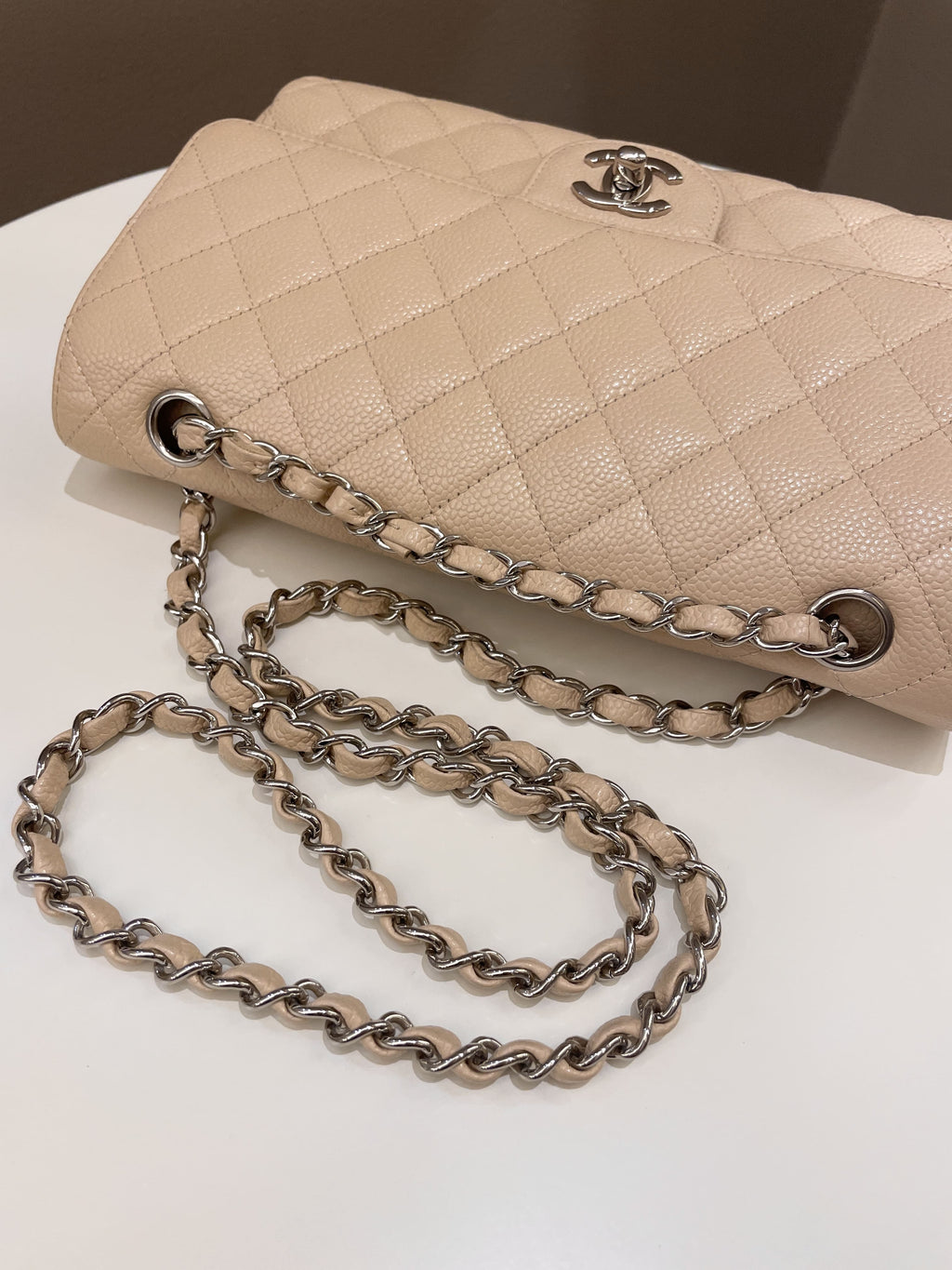 Chanel Classic Quilted Medium Double Flap Beige Caviar
