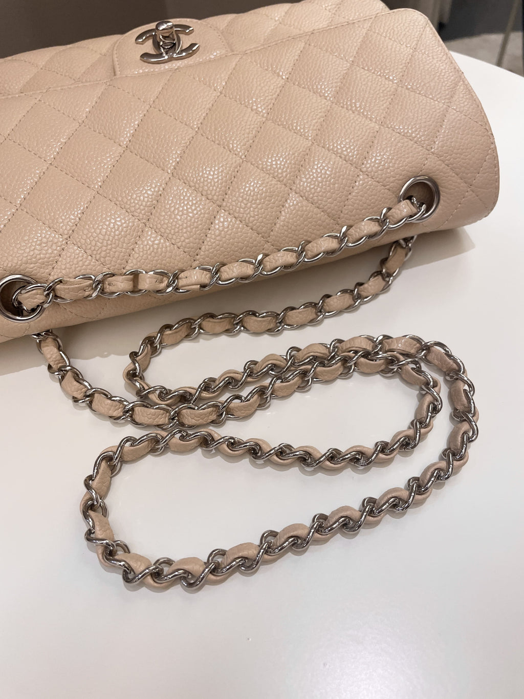 Chanel Classic Quilted Medium Double Flap Beige Caviar