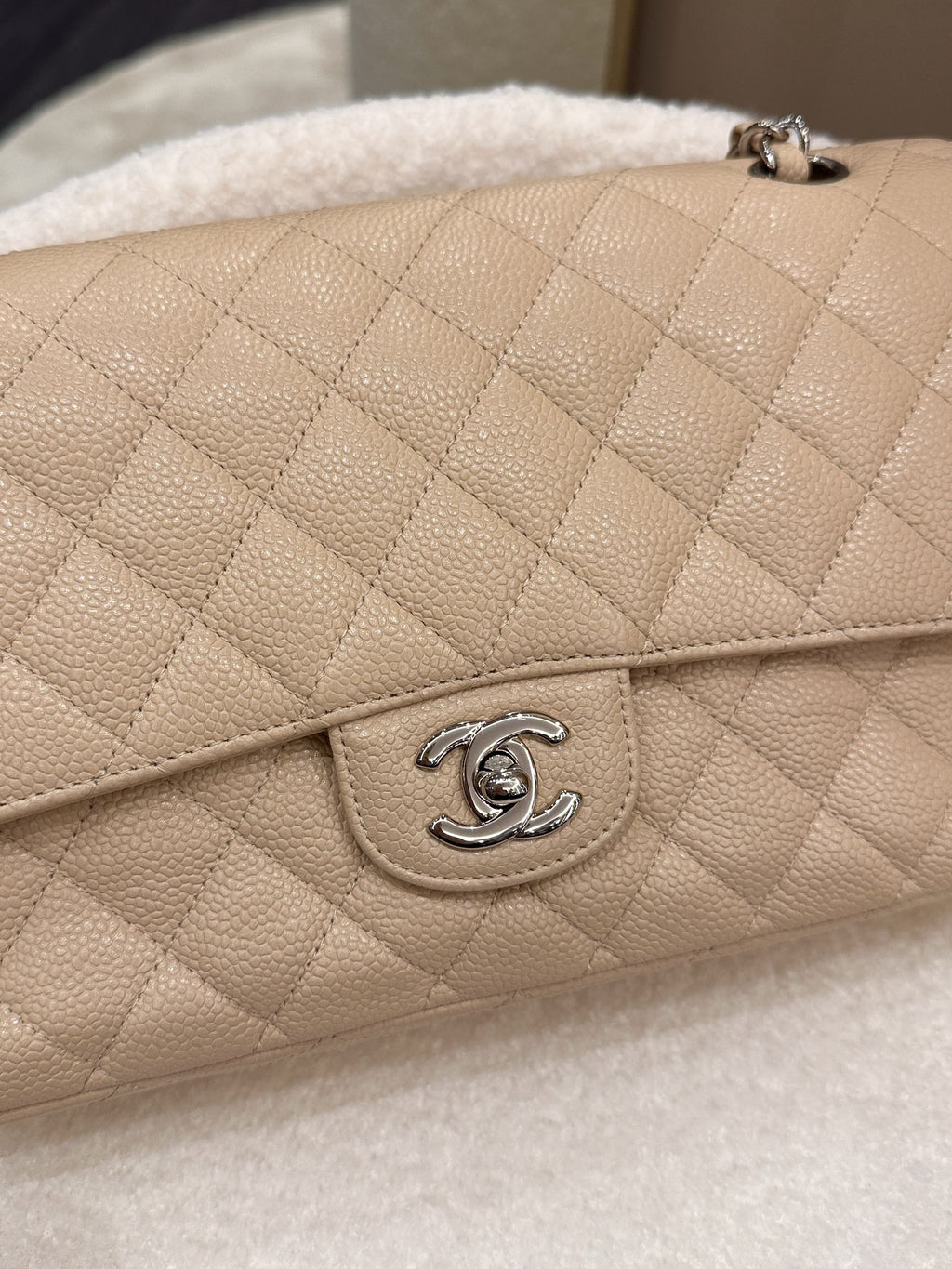 Chanel Classic Quilted Medium Double Flap Beige Caviar