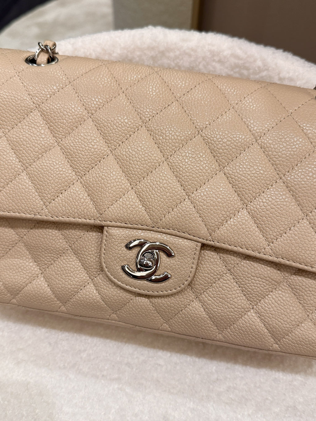 Chanel Classic Quilted Medium Double Flap Beige Caviar