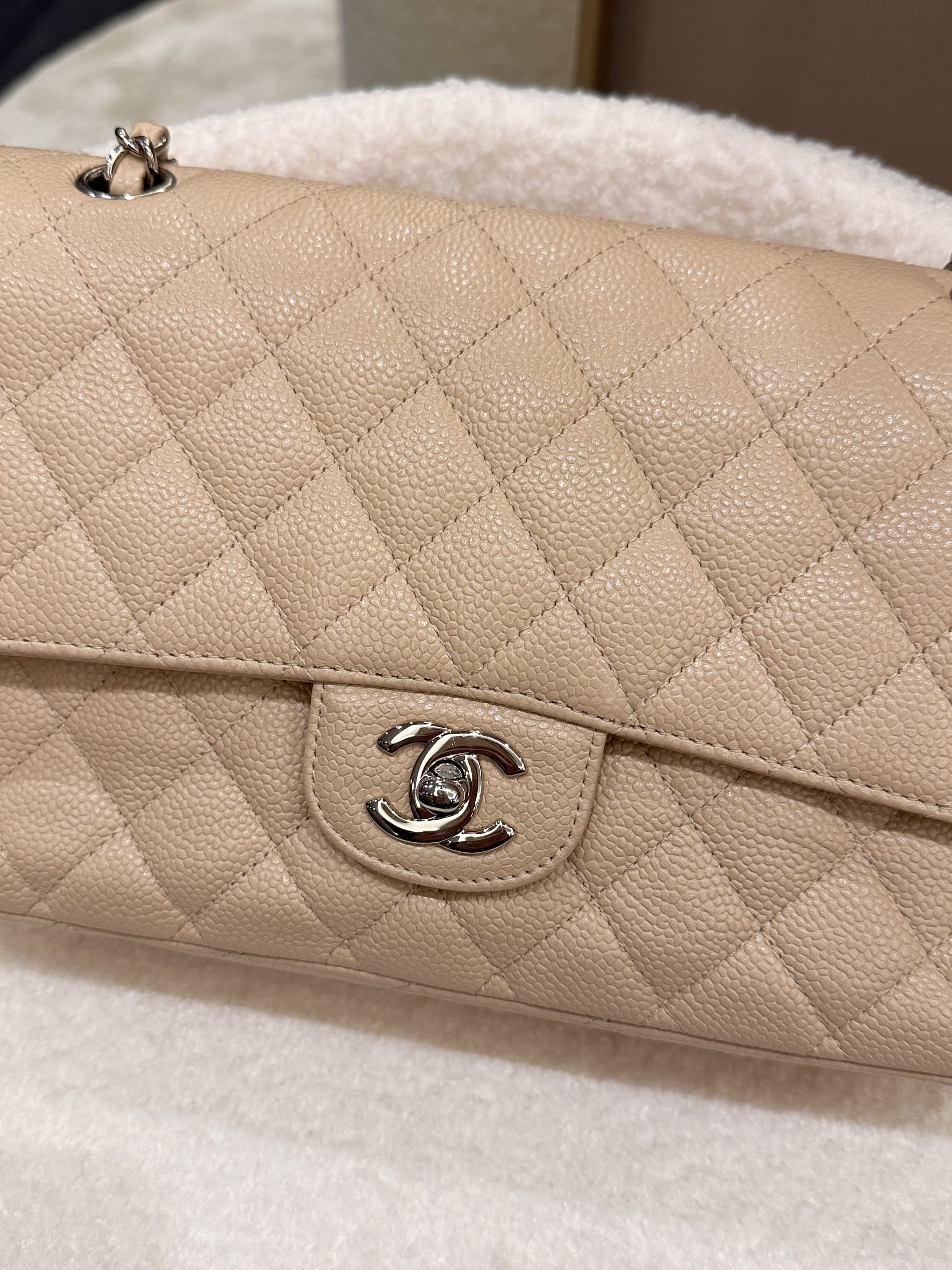 Chanel Classic Quilted Medium Double Flap Beige Caviar