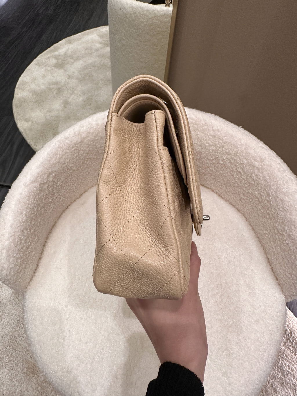 Chanel Classic Quilted Medium Double Flap Beige Caviar