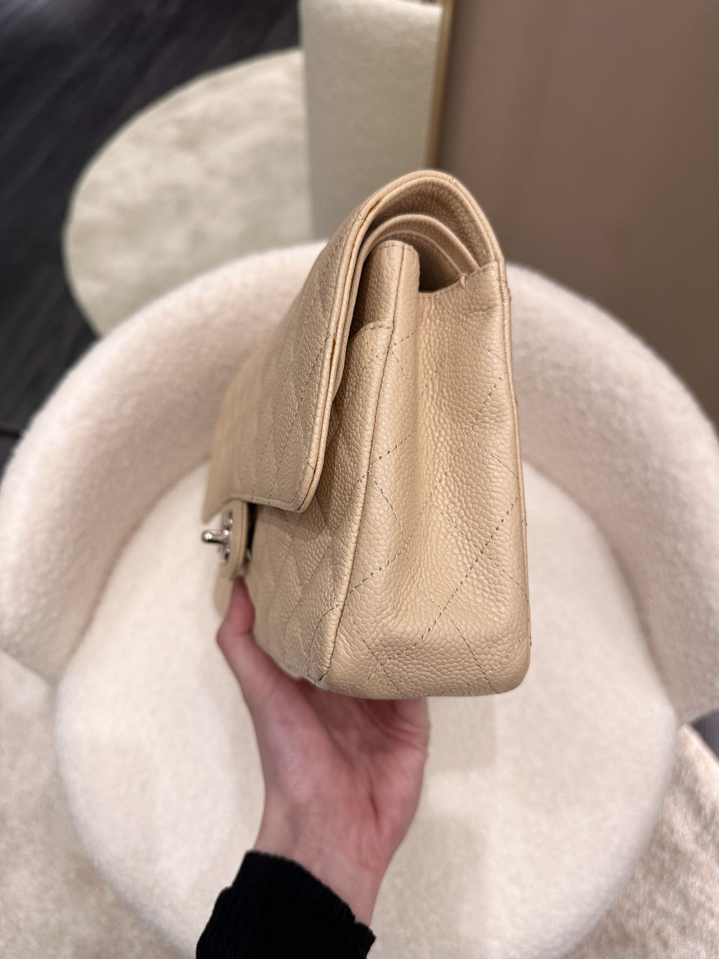 Chanel Classic Quilted Medium Double Flap Beige Caviar
