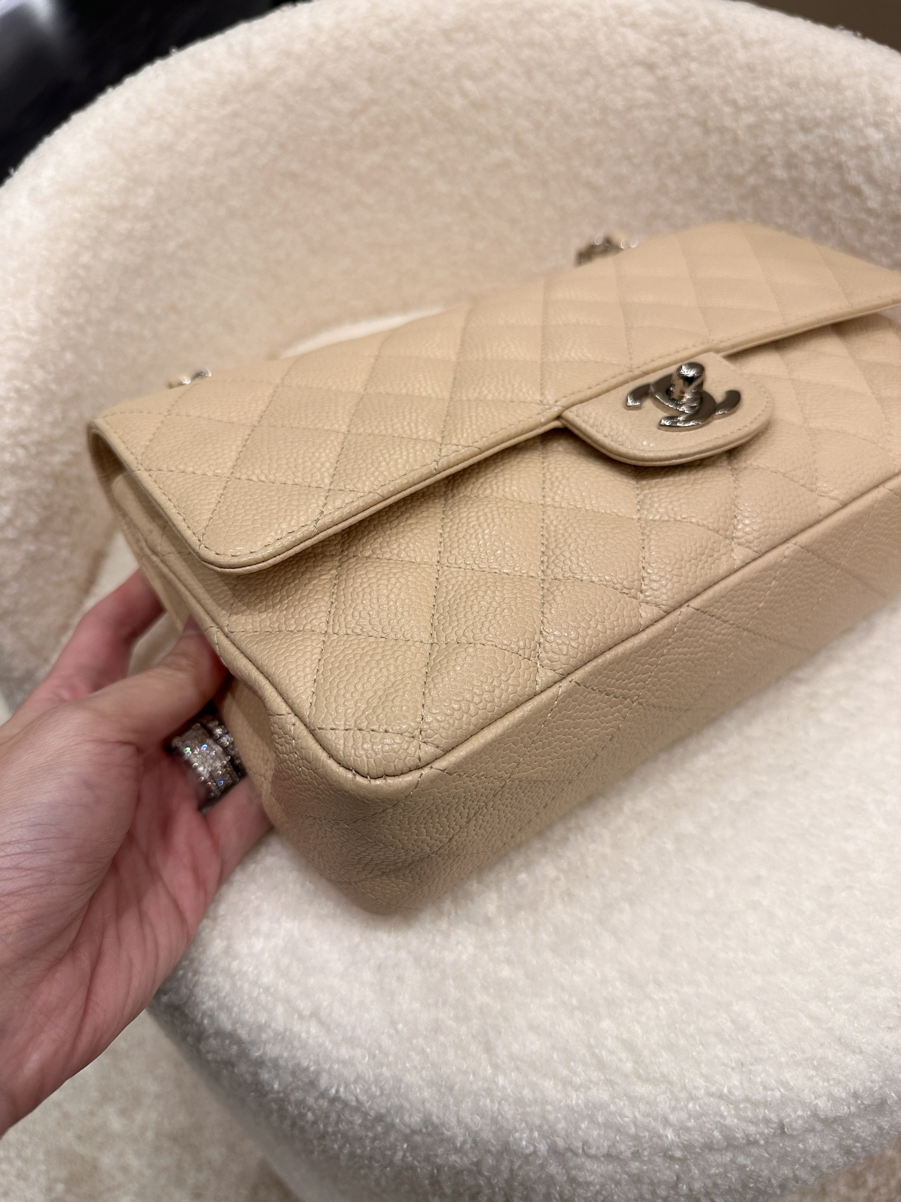 Chanel Classic Quilted Medium Double Flap Beige Caviar