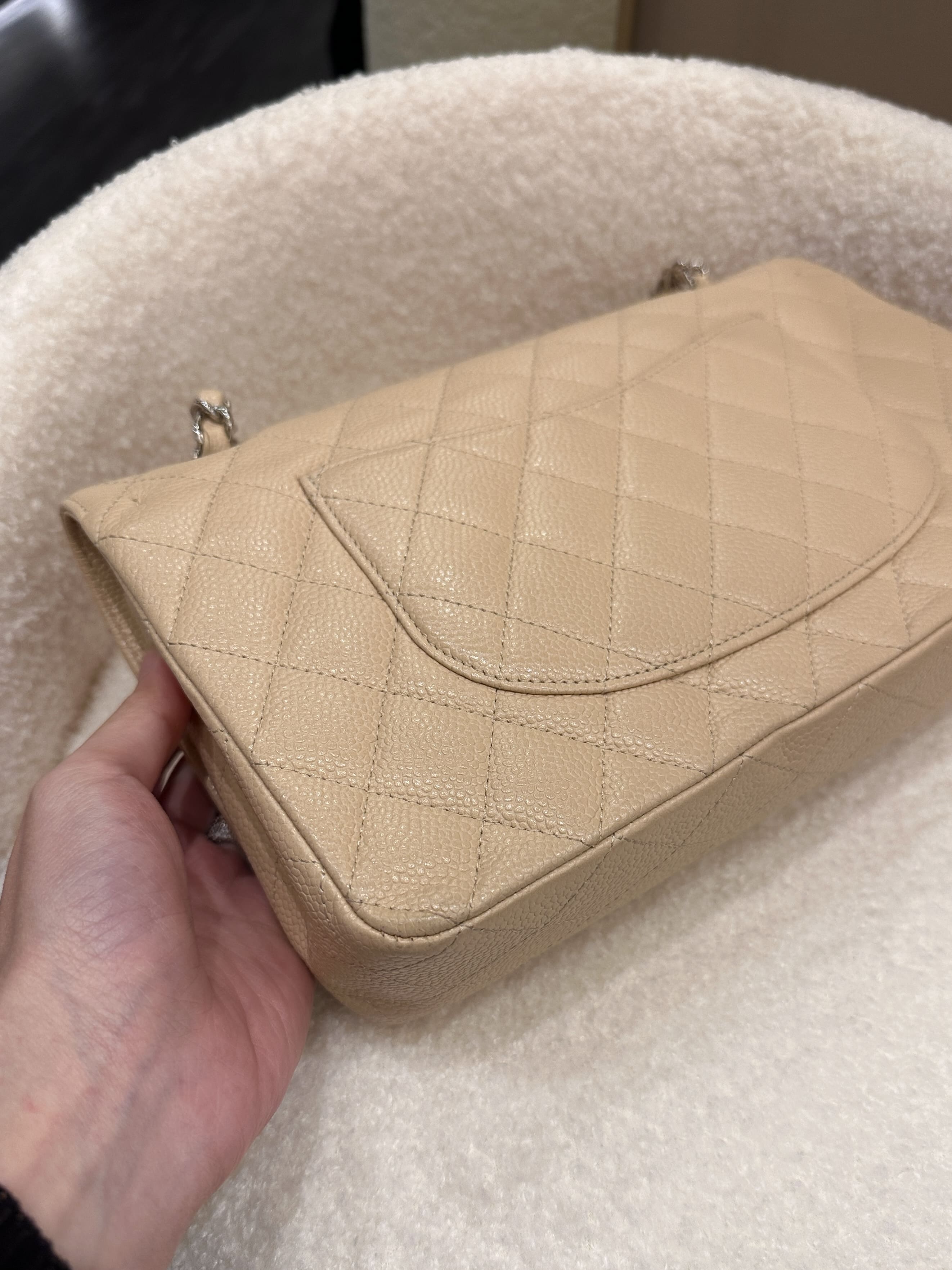 Chanel Classic Quilted Medium Double Flap Beige Caviar