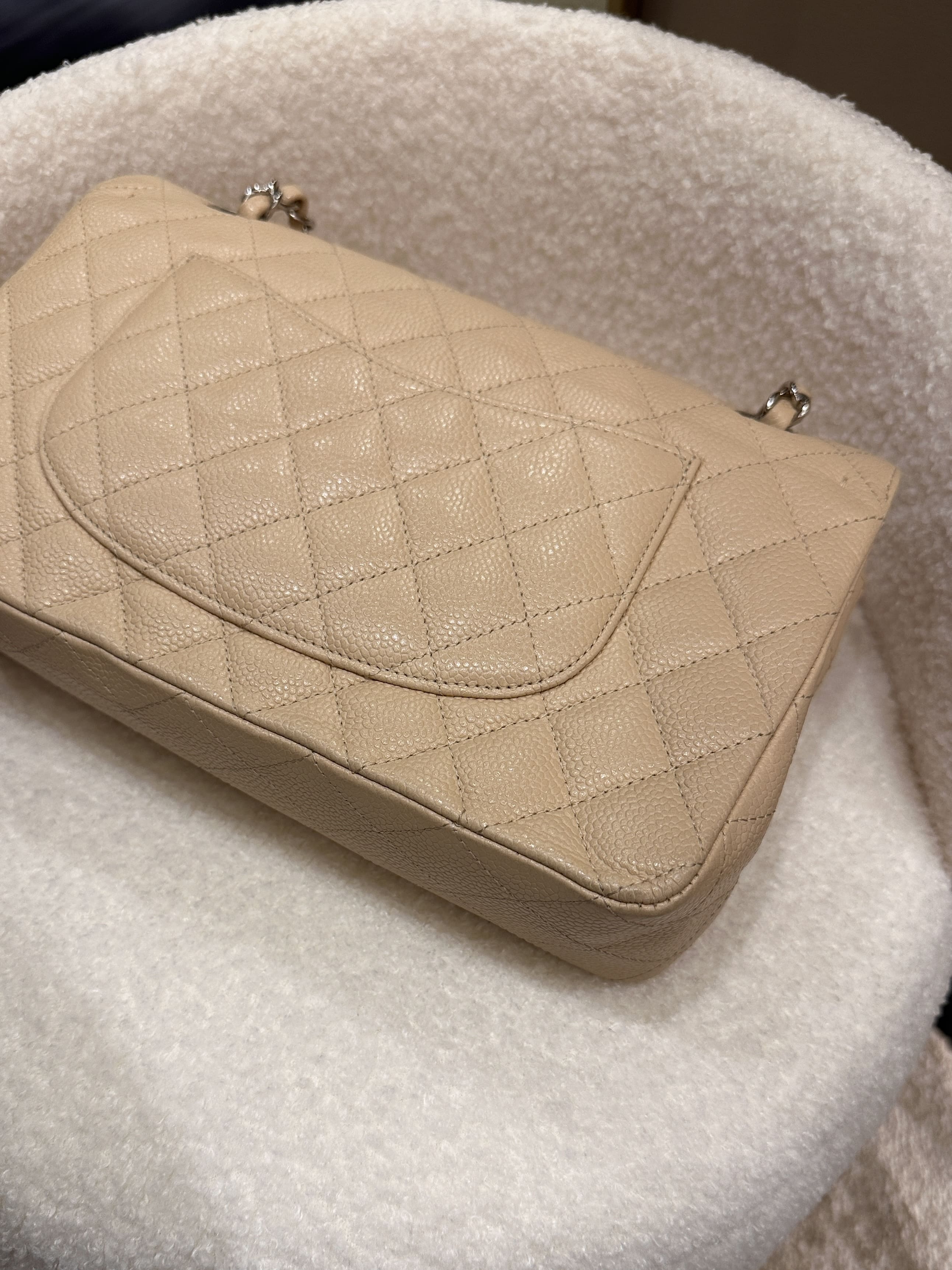 Chanel Classic Quilted Medium Double Flap Beige Caviar