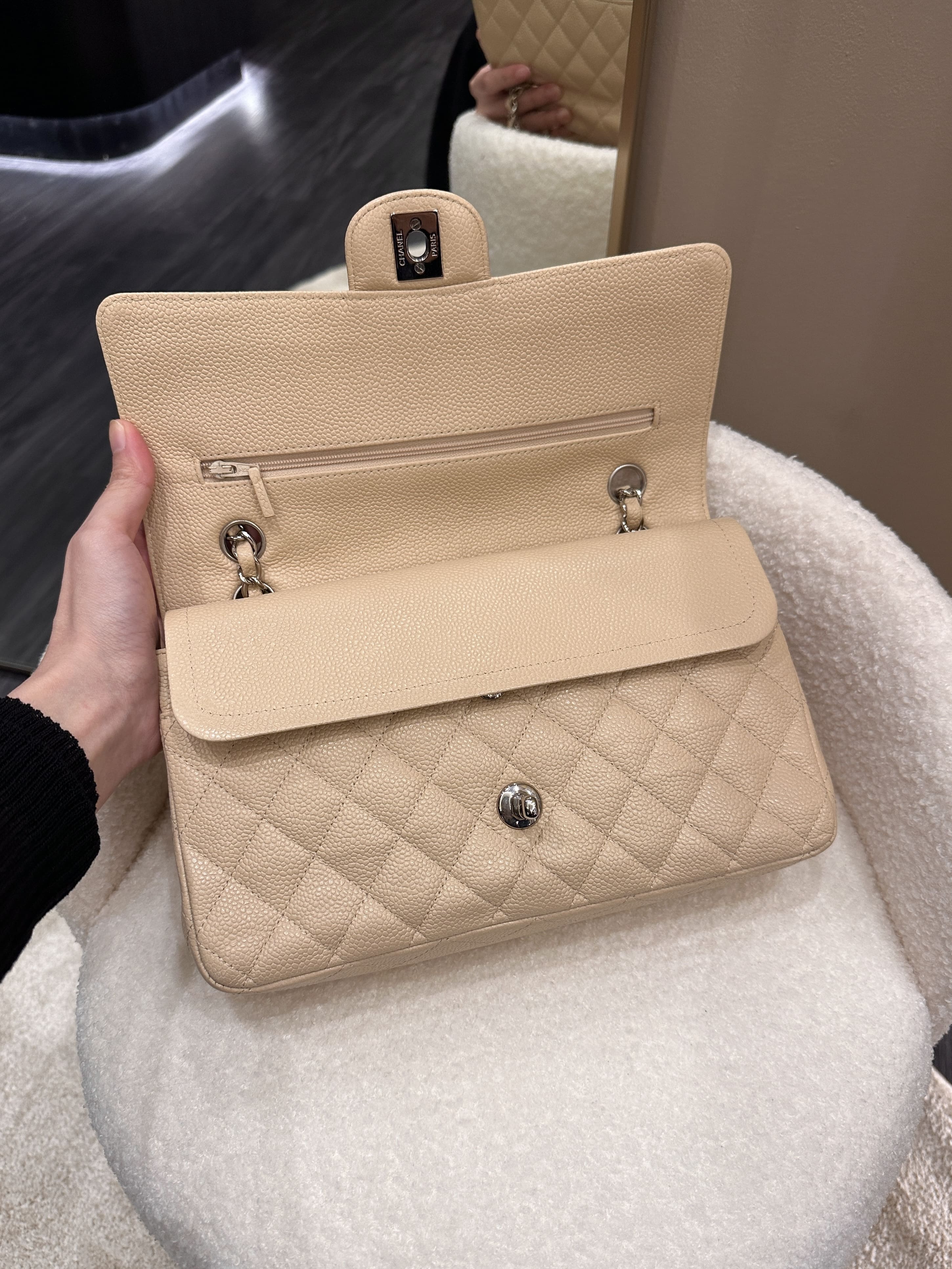 Chanel Classic Quilted Medium Double Flap Beige Caviar