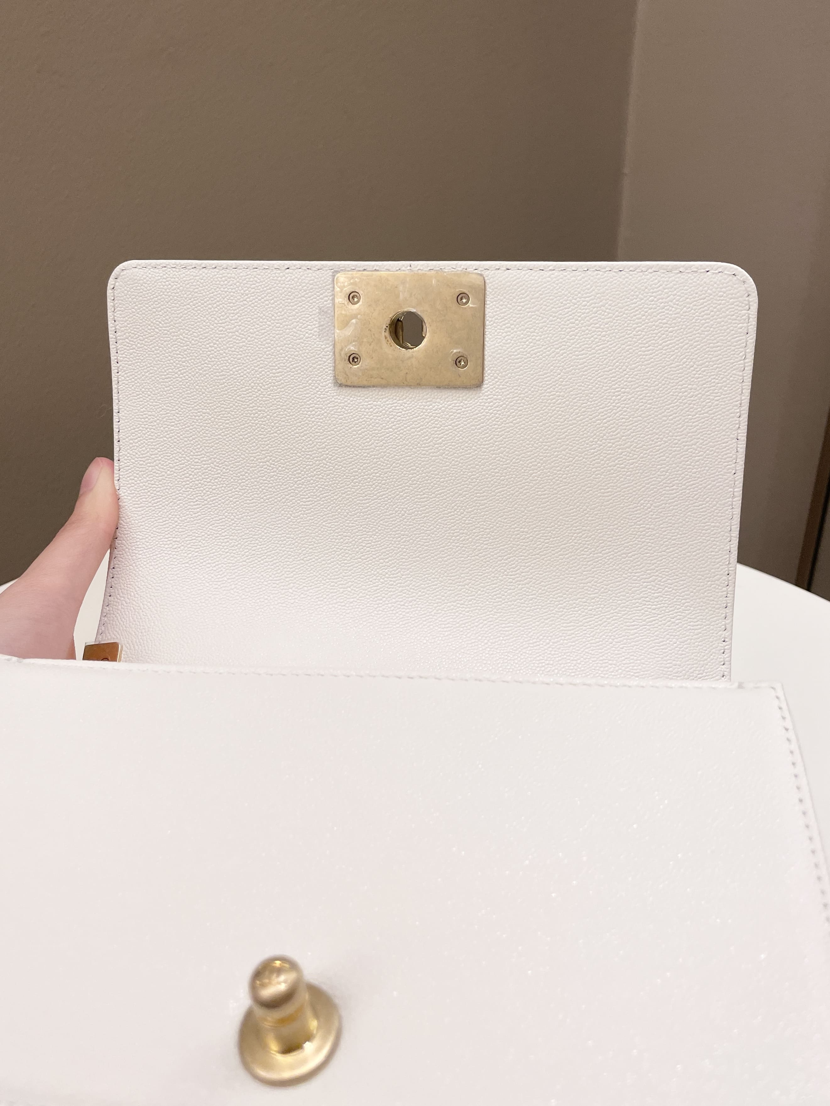 Chanel Quilted Chain Around Small Boy White Ivory Caviar