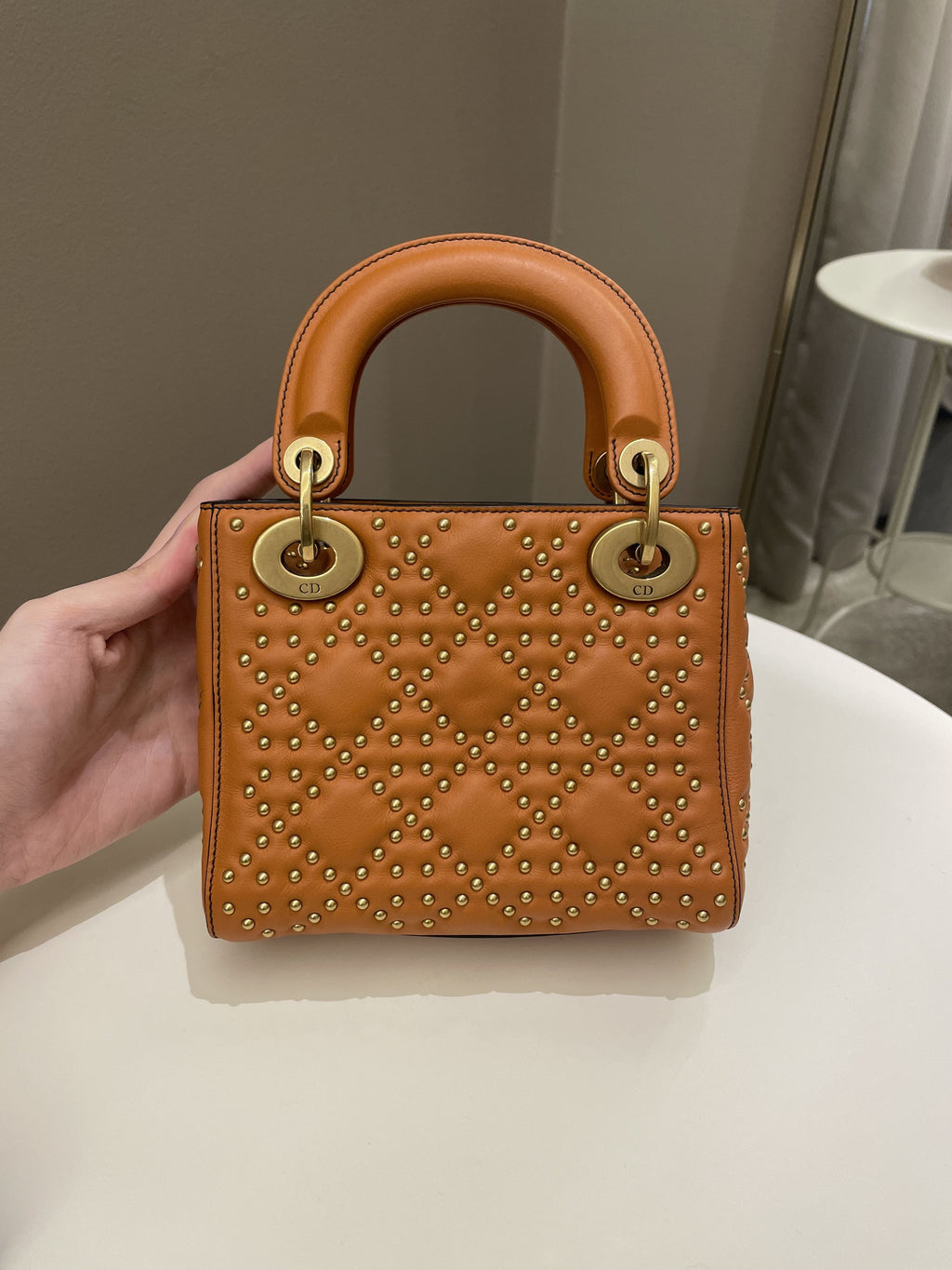 Dior Lady Dior Studded Souple Deep Orange Lambskin
