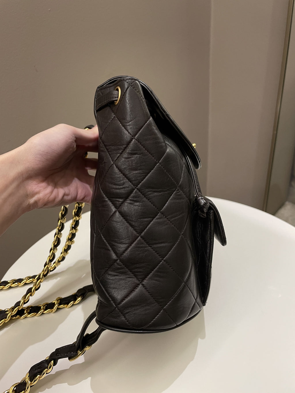 Chanel Quilted Vintage Duma Cc Backpack Brown Lambskin