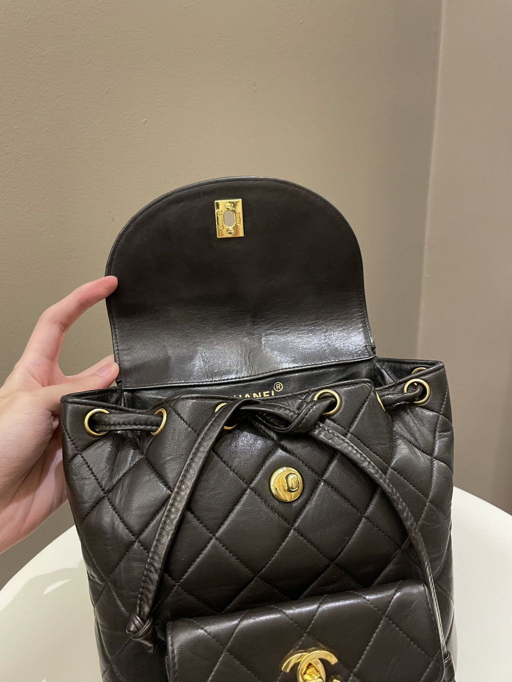 Chanel Quilted Vintage Duma Cc Backpack Brown Lambskin